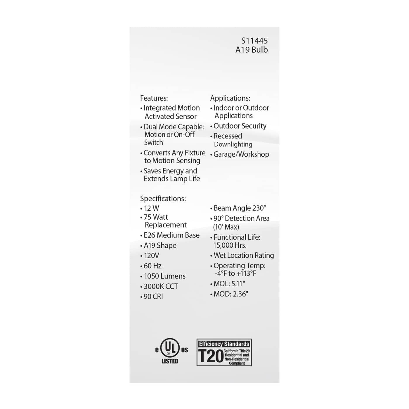 12A19/PIR/930/120V/ND - S11445