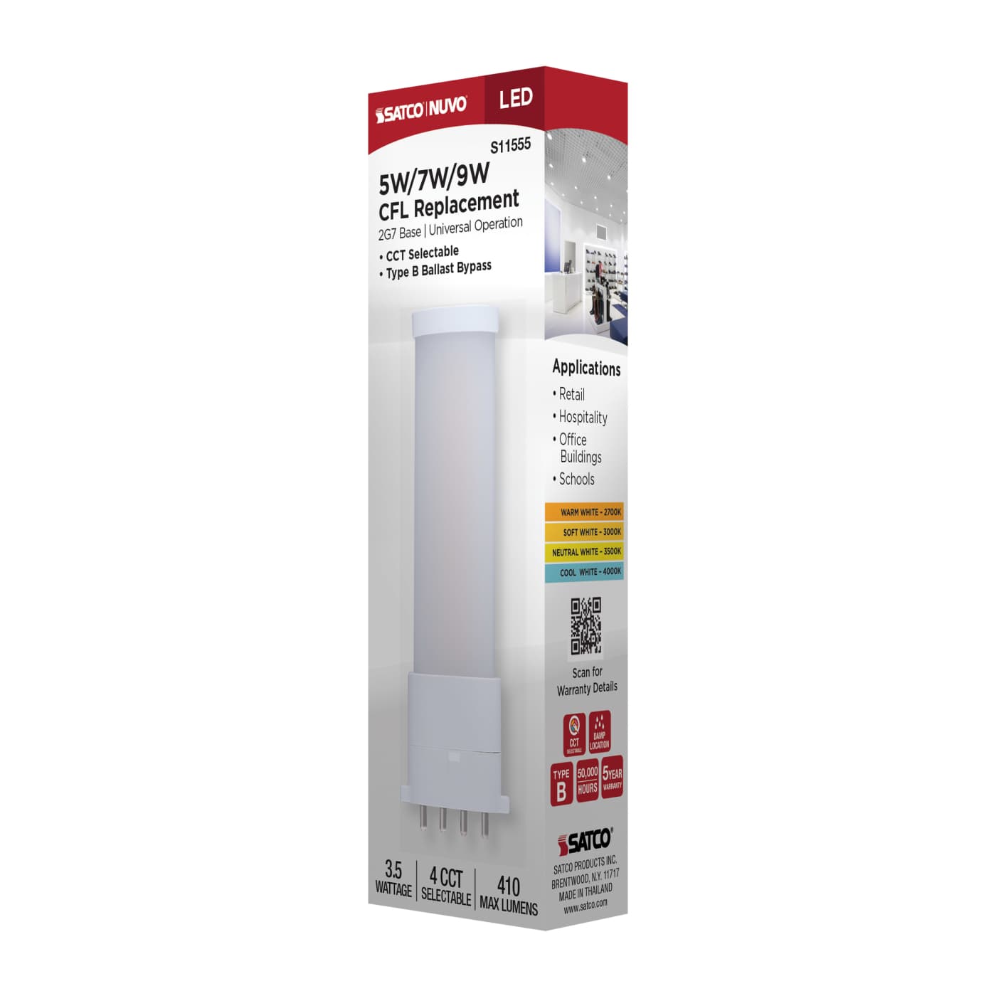 3.5W/LED/CFL/CCT/2G7/BP - S11555