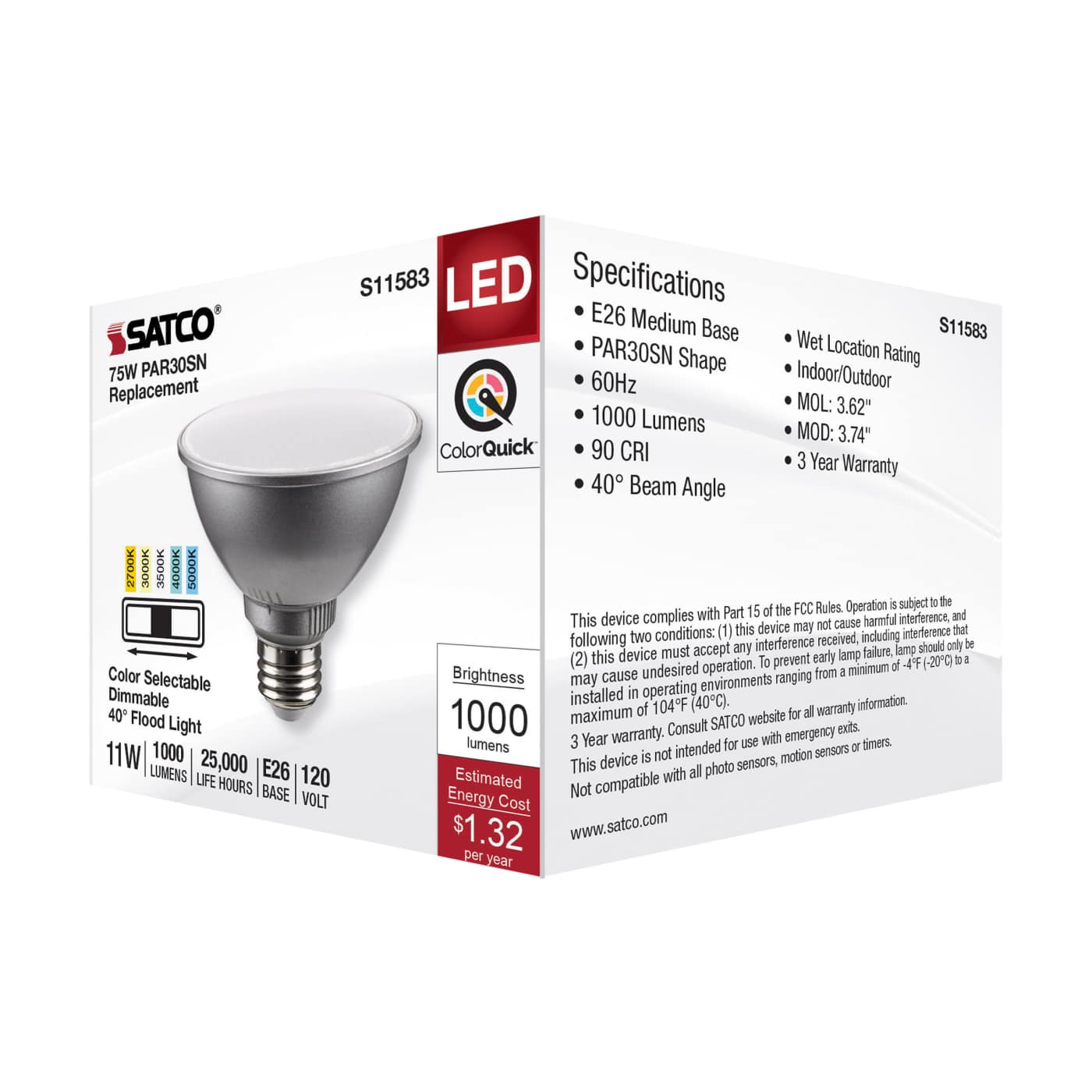 11PAR30SN/LED/5CCT/FL/120V - S11583
