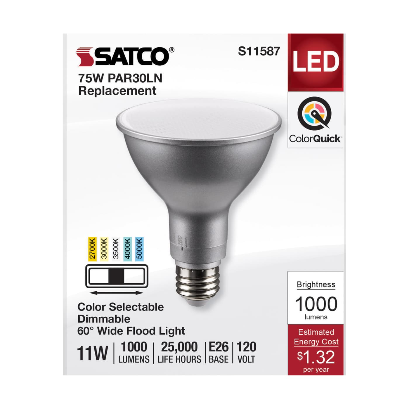11PAR30LN/LED/5CCT/WFL/120V - S11587