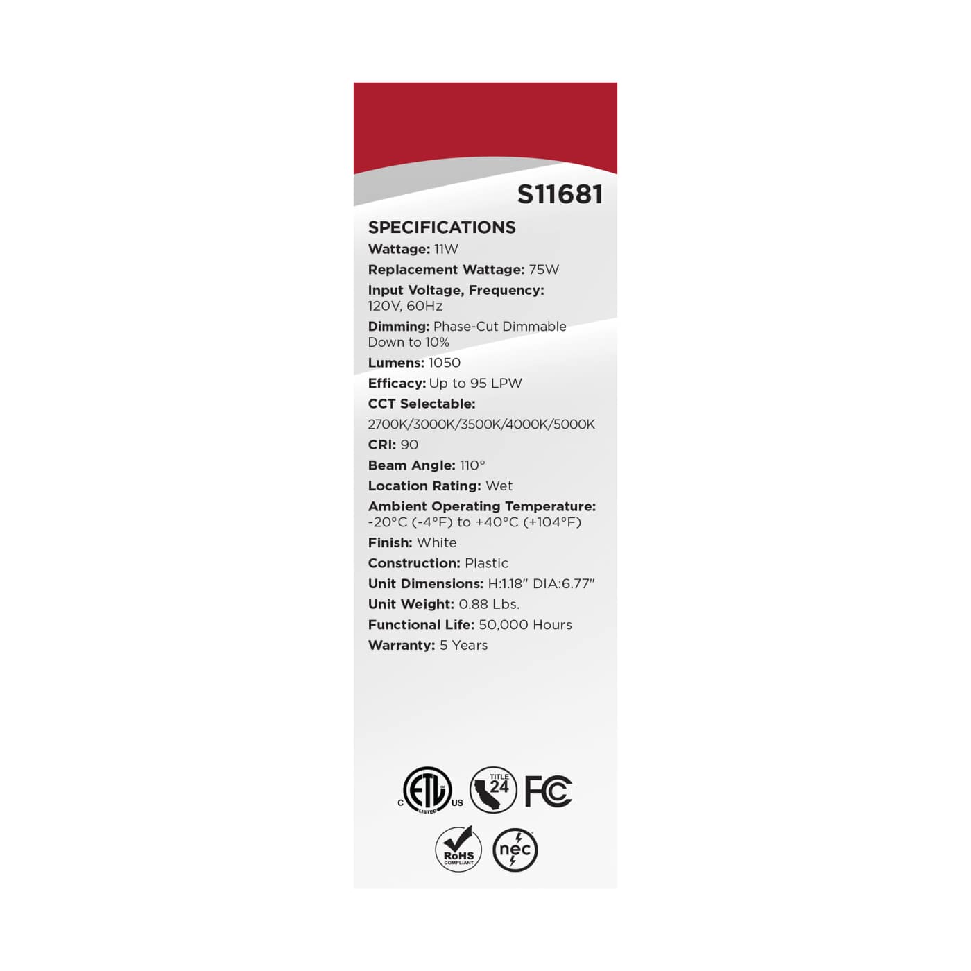 11WLED/DW/6/CCT/RND/FL/RD - S11681
