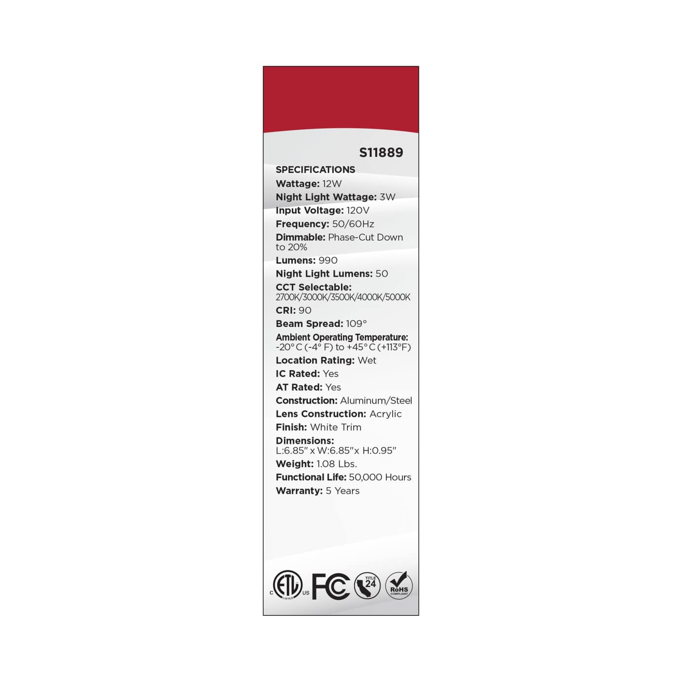 12WLED/DW/6/CCT-SEL/SQ/RD/NL - S11889