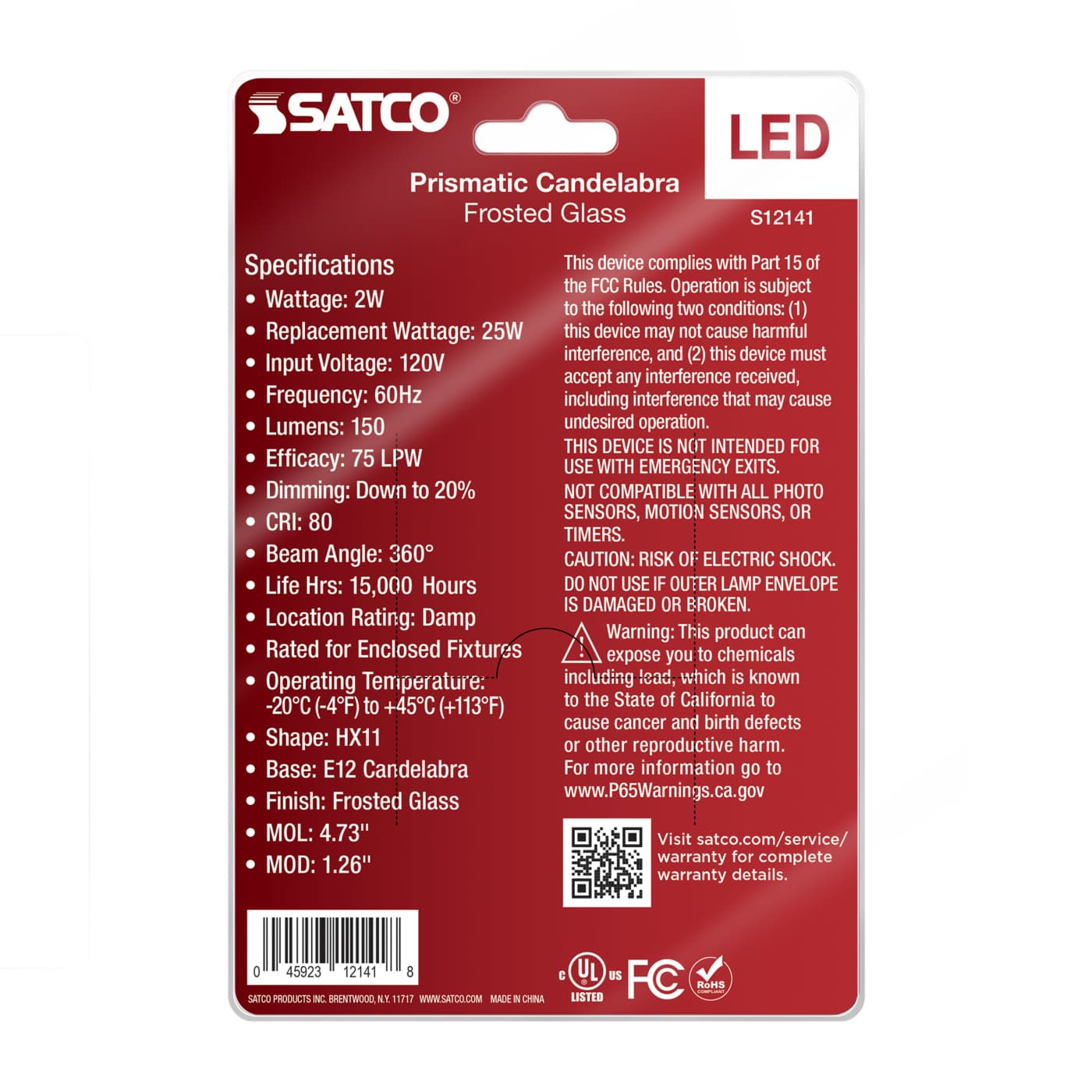 2HEX11/LED/FR/827/E12/120V/2CD - S12141