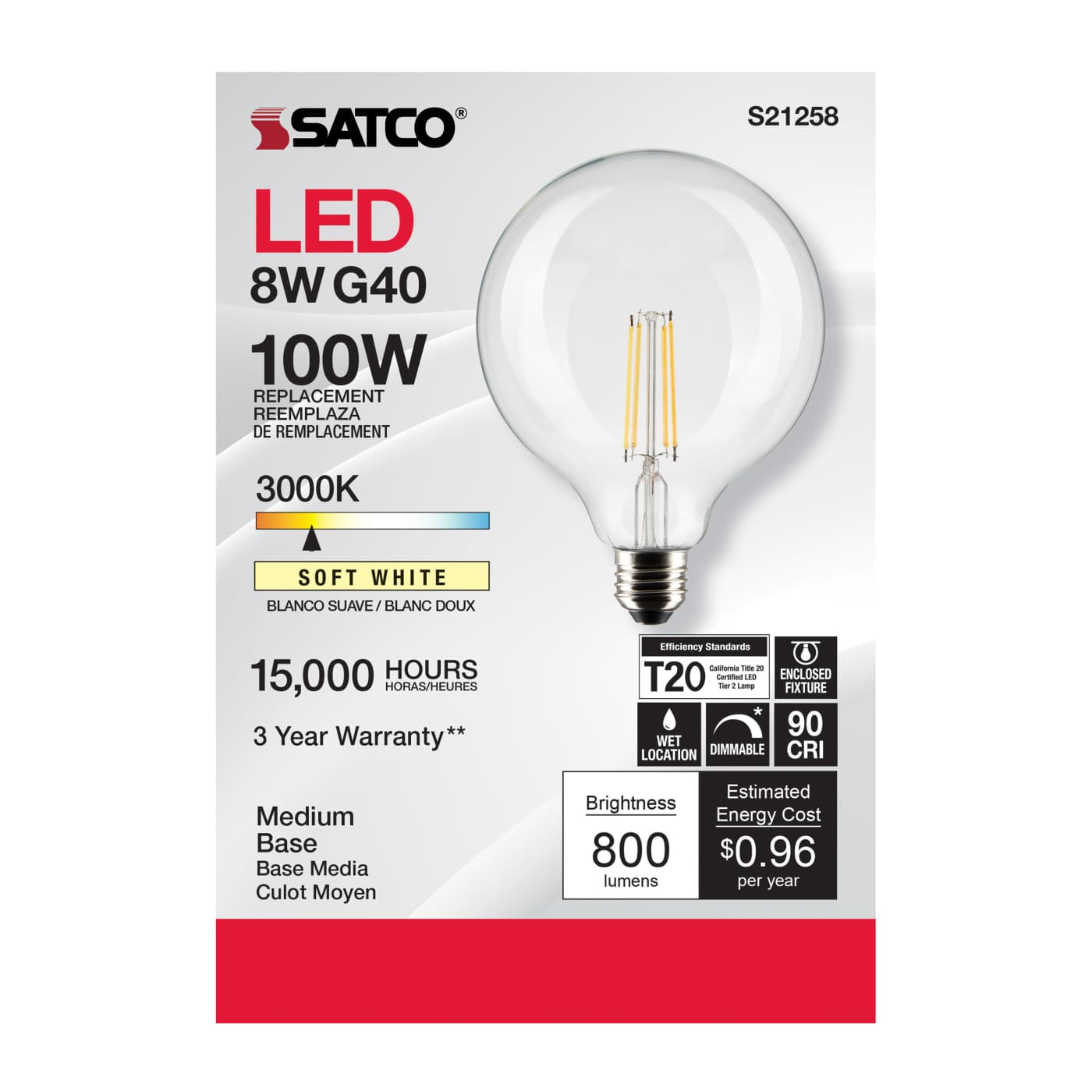 8G40/CL/LED/E26/930/120V - S21258