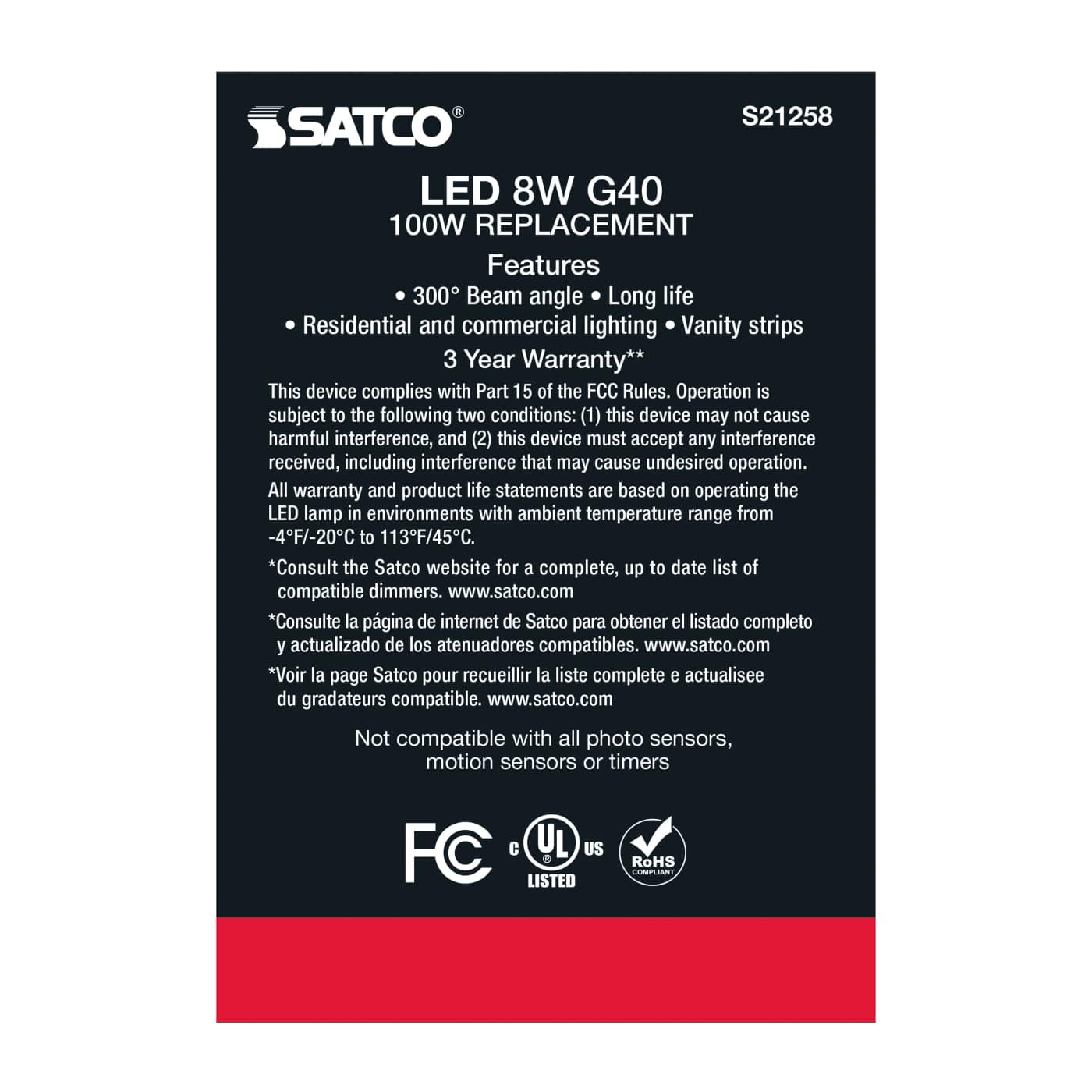 8G40/CL/LED/E26/930/120V - S21258