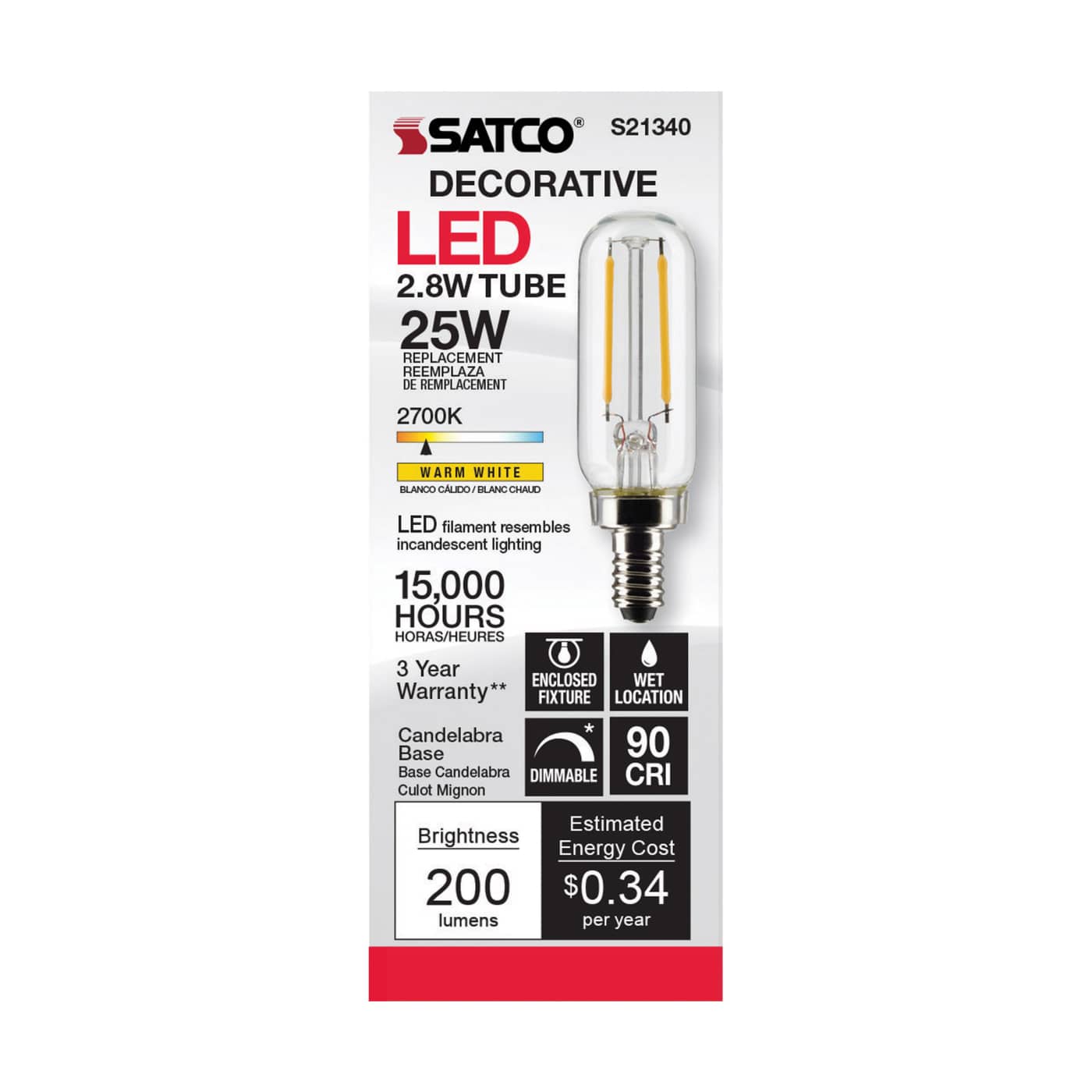 2.8T6/LED/CL/927/120V/E12 - S21340