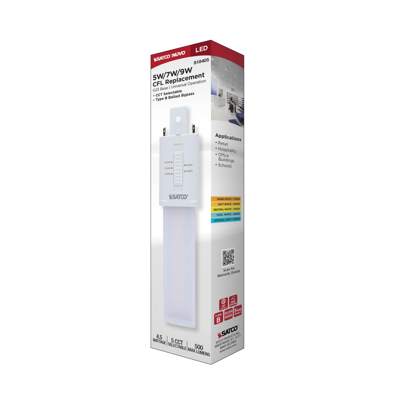 4.5W/LED/CFL/5CCT/G23/BP - S18405