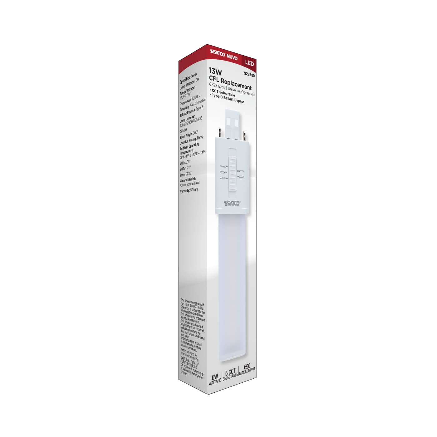 6W/LED/CFL/5CCT/GX23/BP - S28730