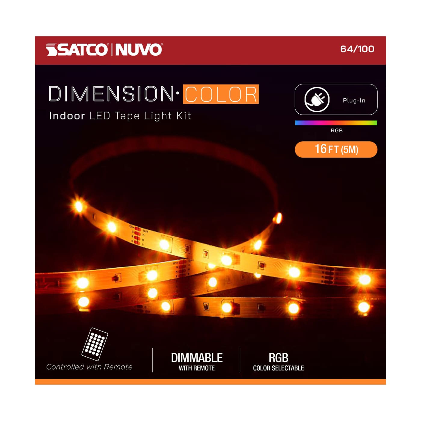 TAPE/RGB/IP20/PLUG/16' - 64-100