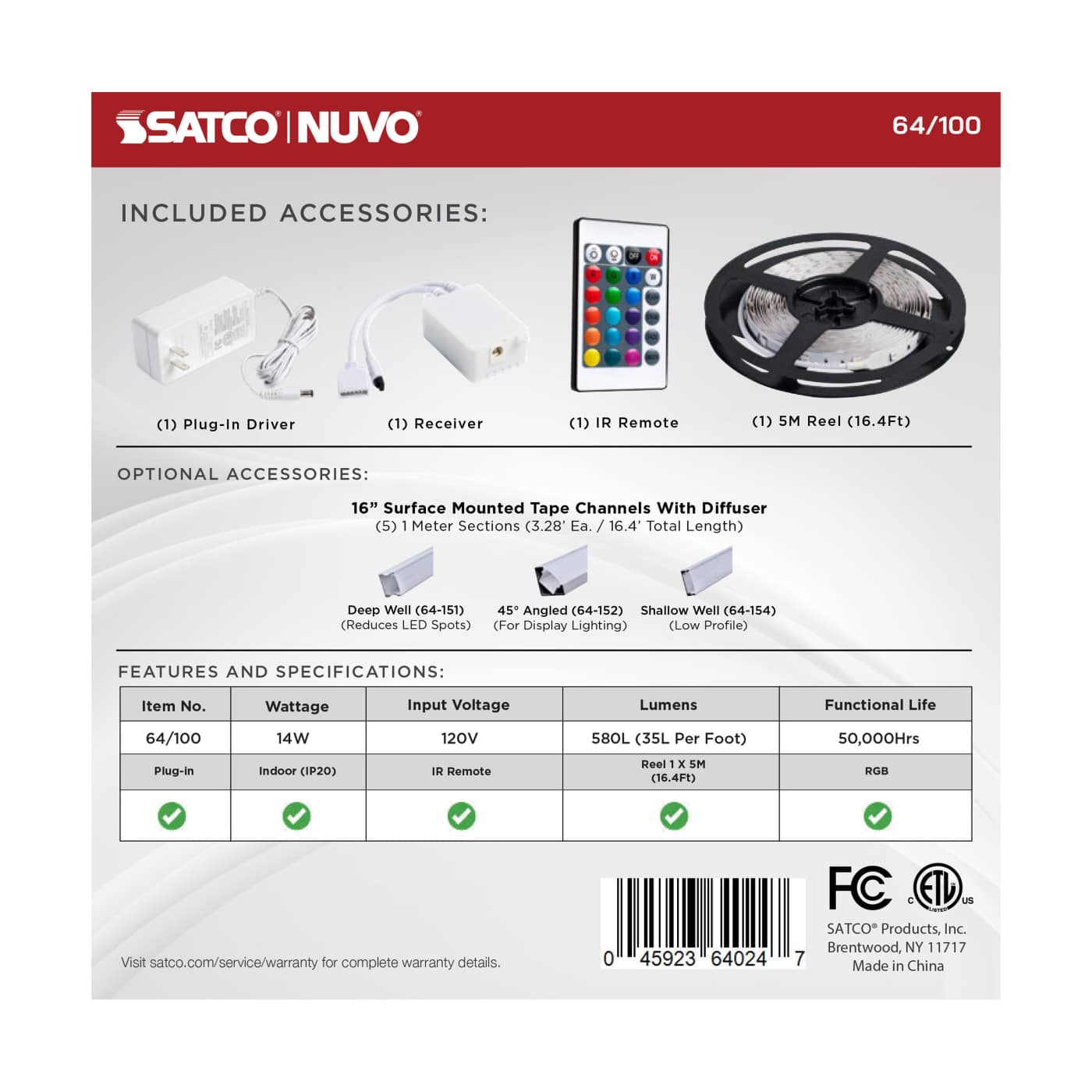 TAPE/RGB/IP20/PLUG/16' - 64-100