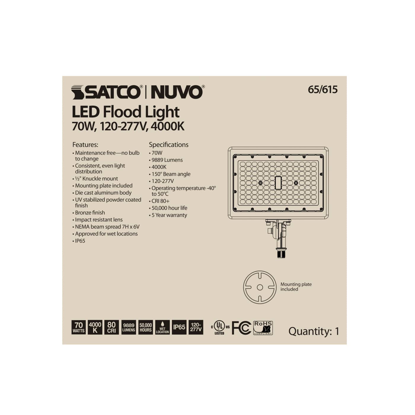 LED FLOOD 70W 4000K - 65-615