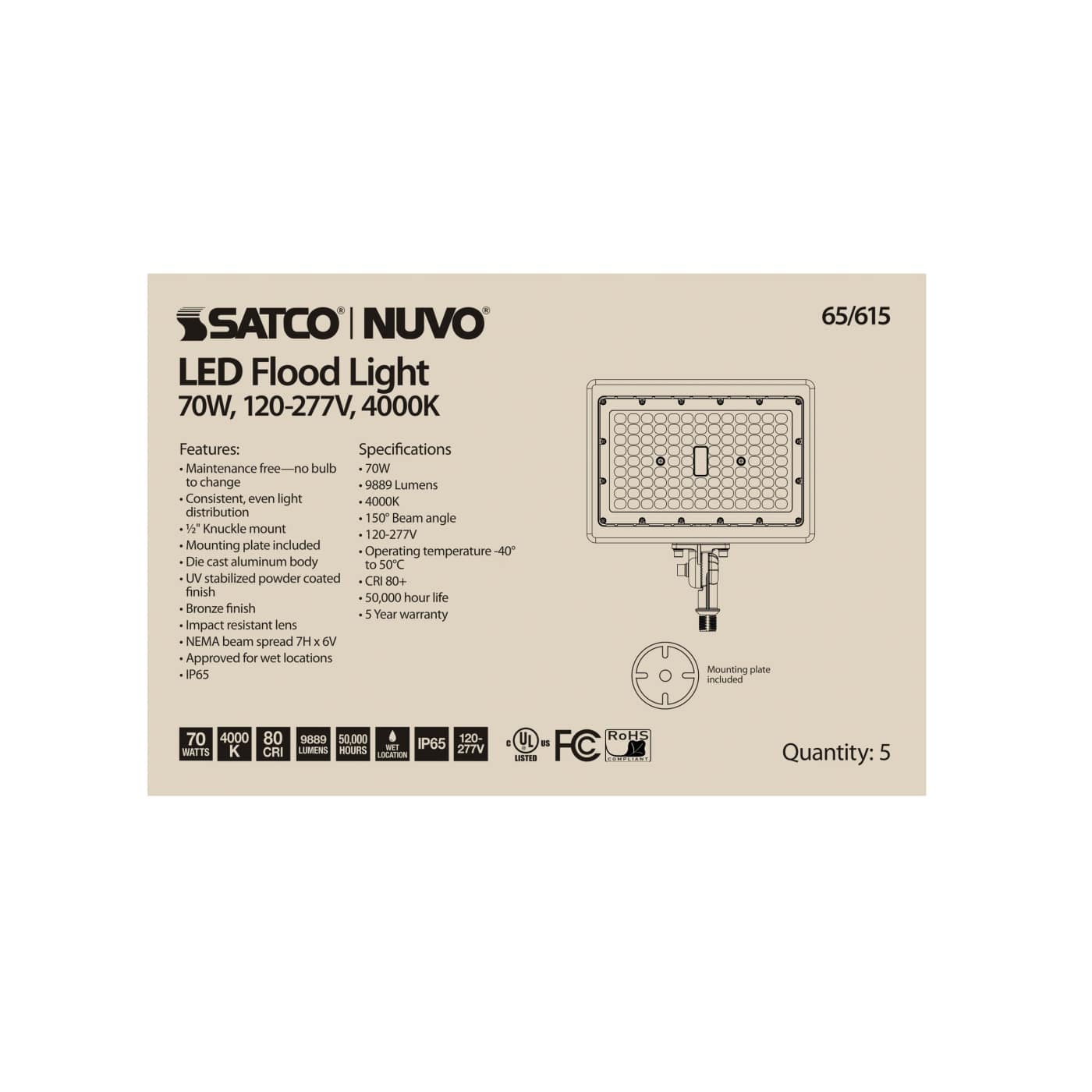 LED FLOOD 70W 4000K - 65-615