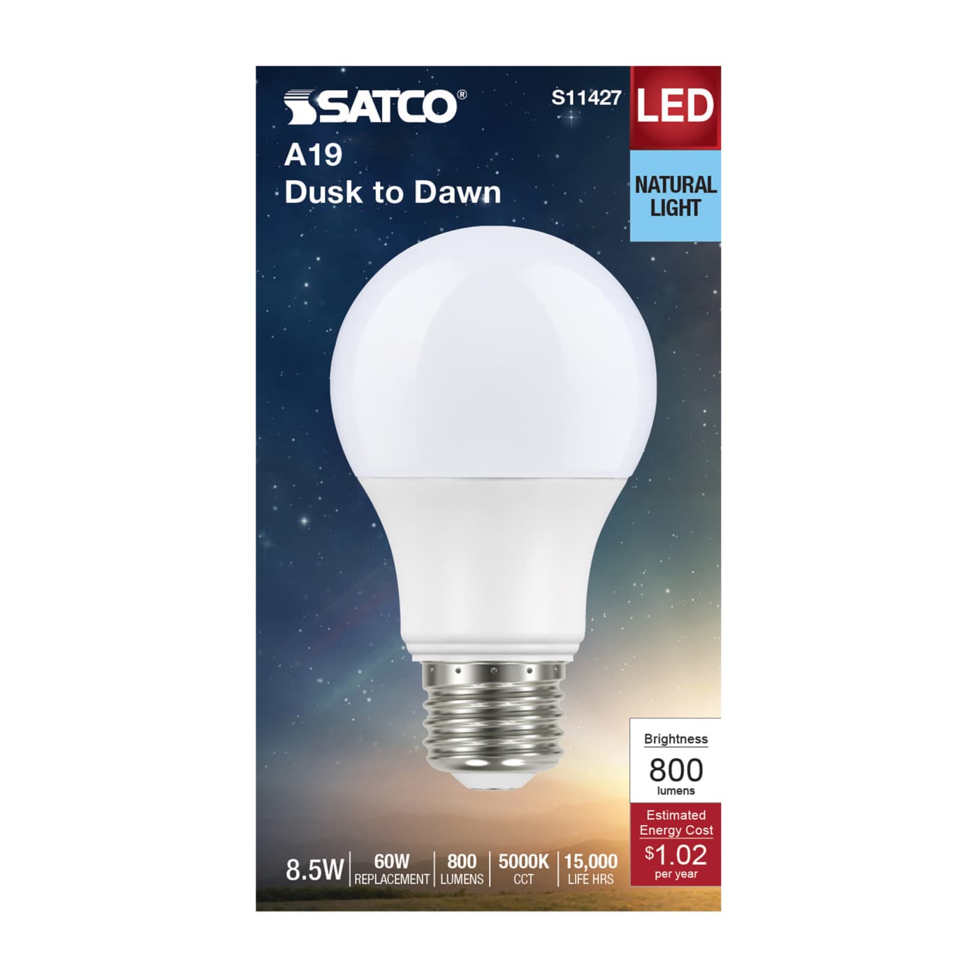 8.5A19/DUSK/DAWN/LED/50K - S11427