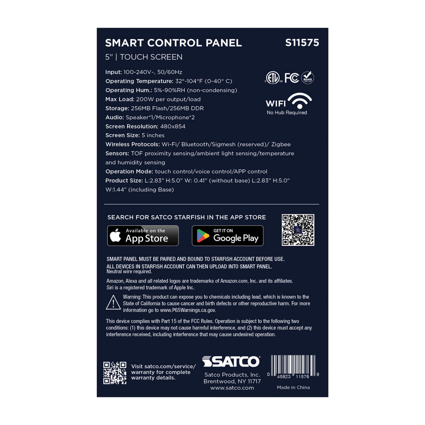 STARFISH 5" CONTROL PANEL - S11575
