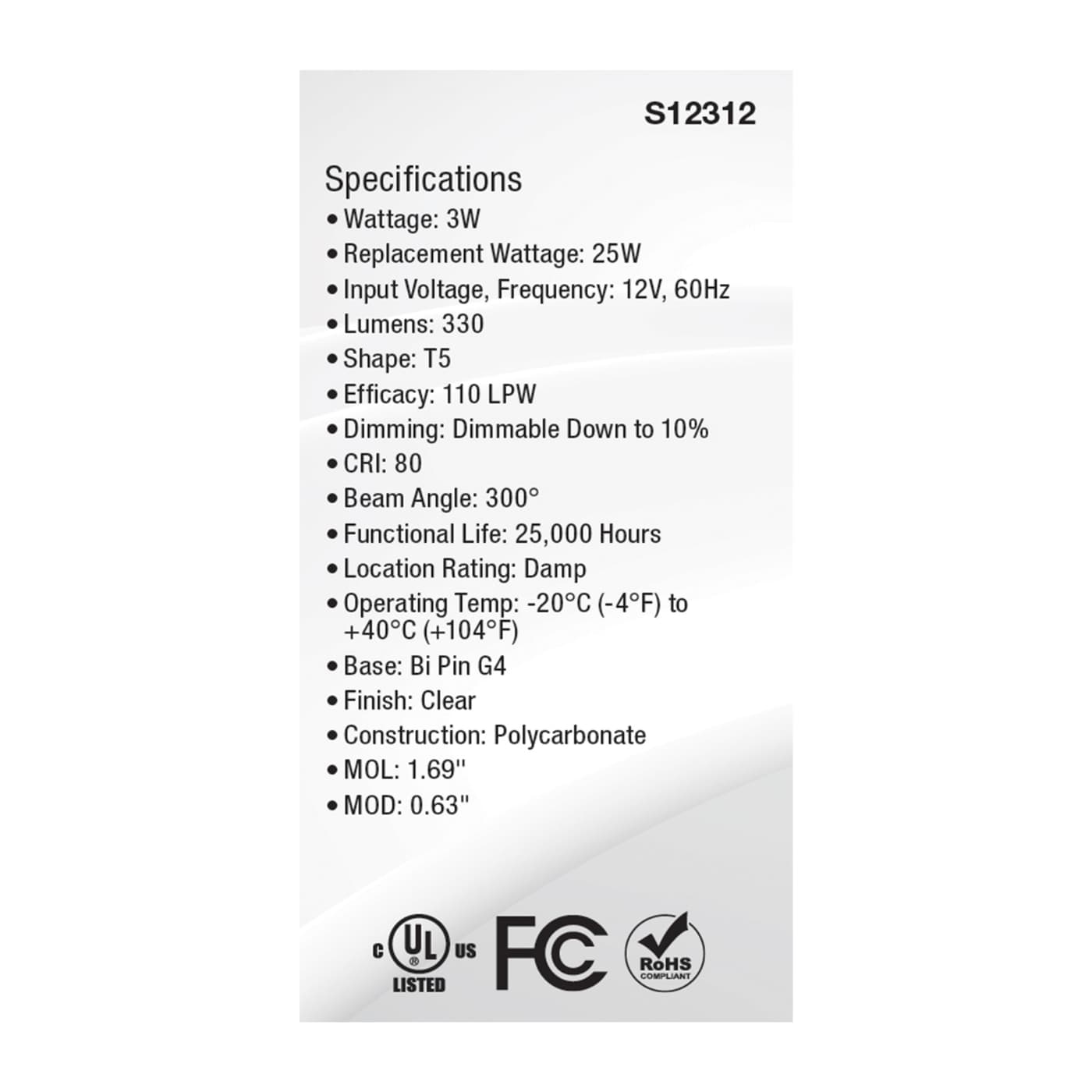 3W/LED/G4/CL/850/12V - S12312