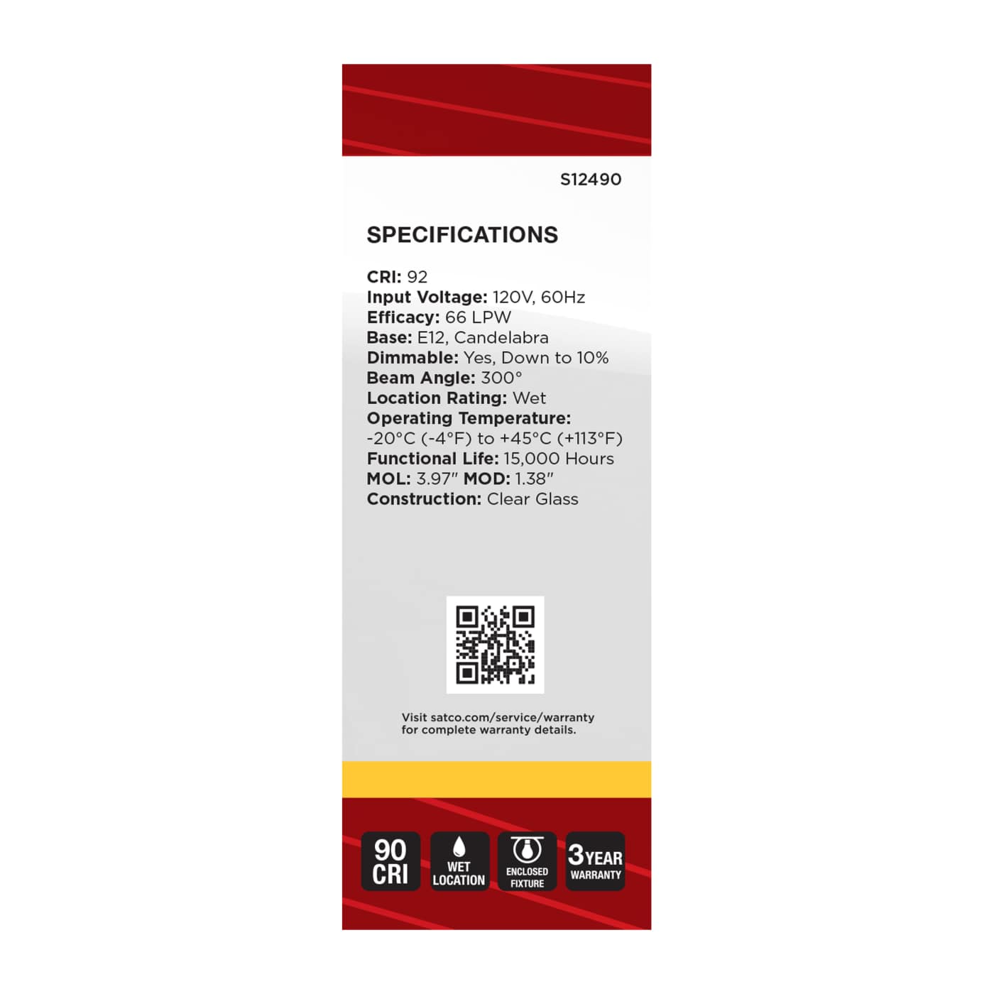 3B11/LED/930/CL/120V/E12 - S12490