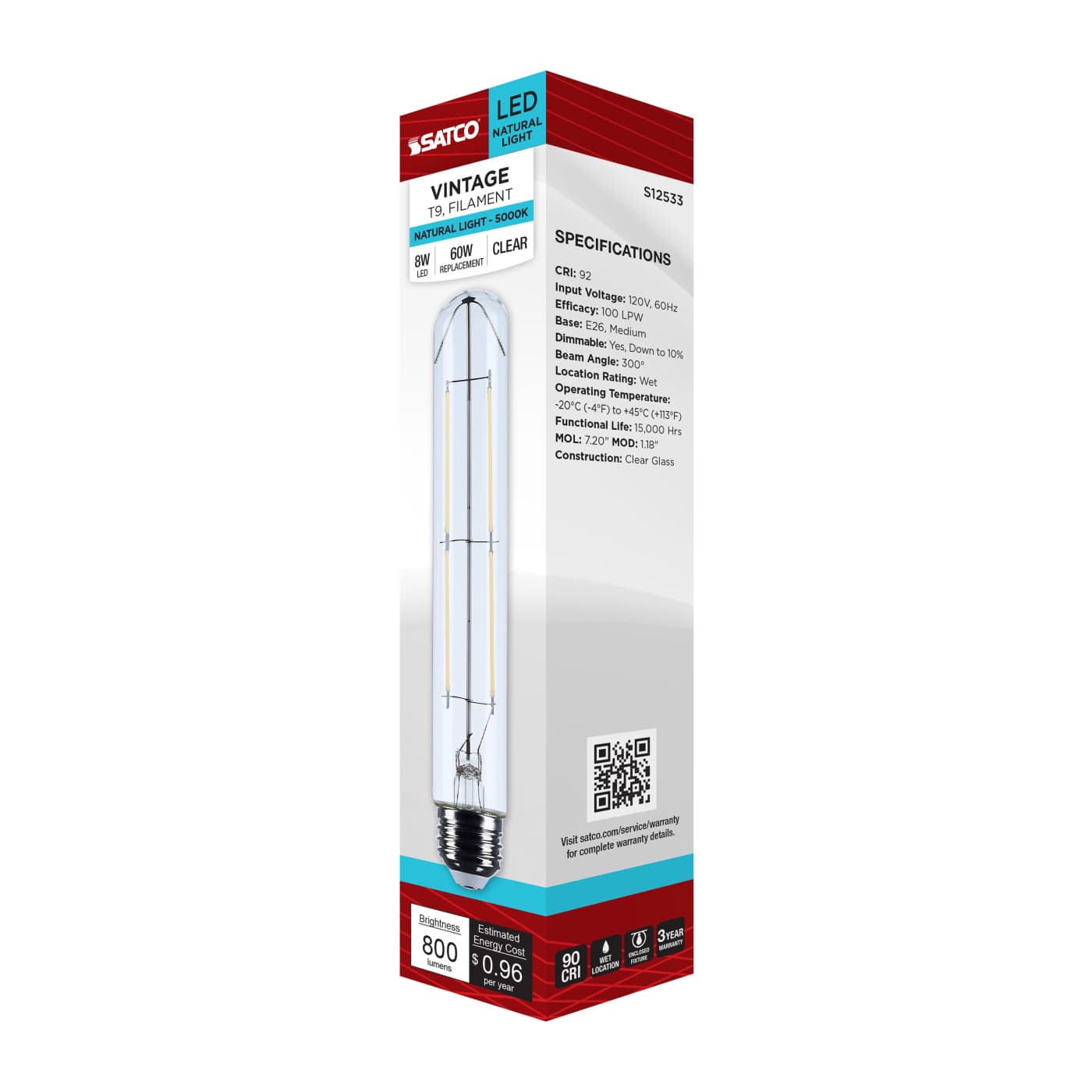 8T9/LED/CL/950/120V/E26 - S12533