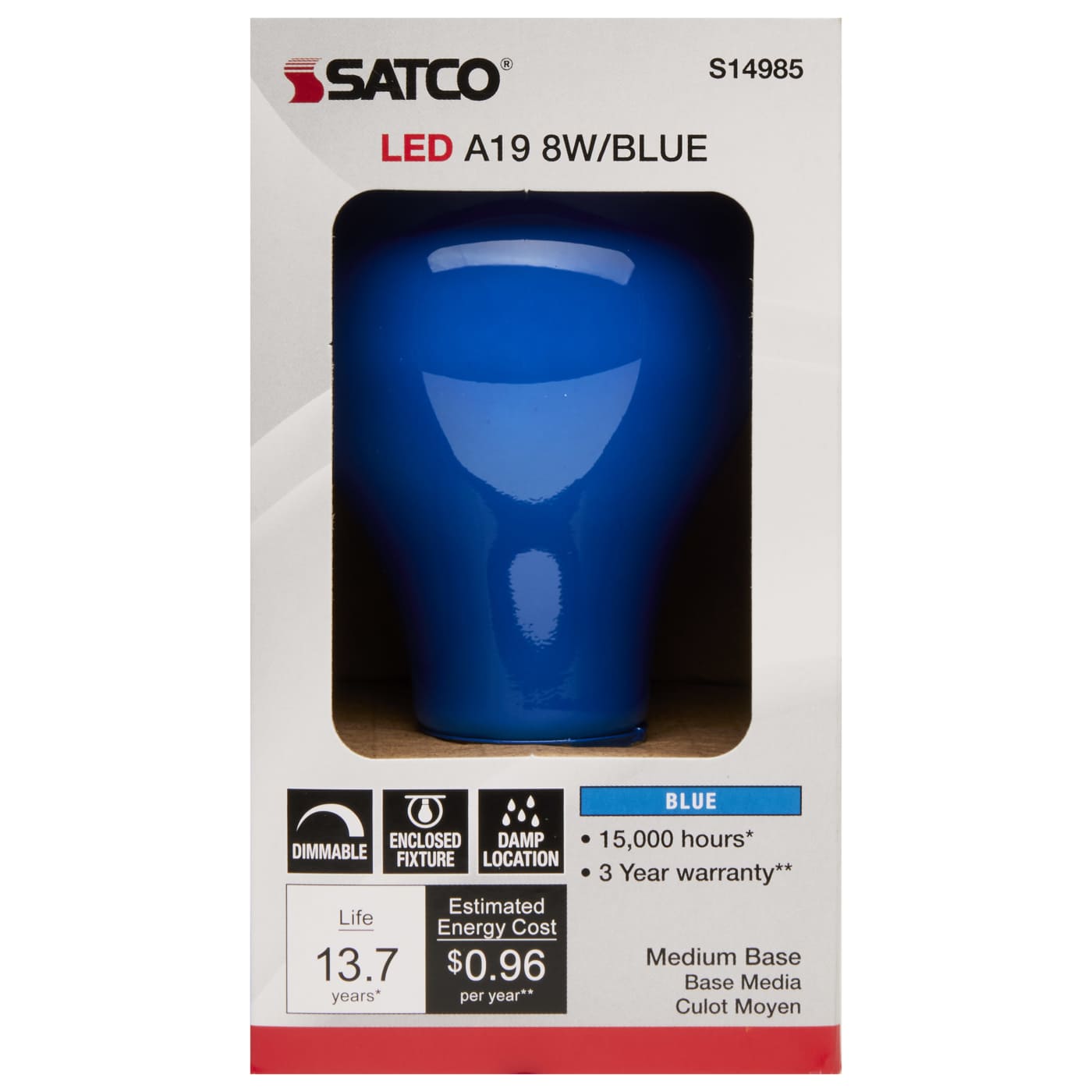 8A19/BLUE/LED/E26/120V - S14985