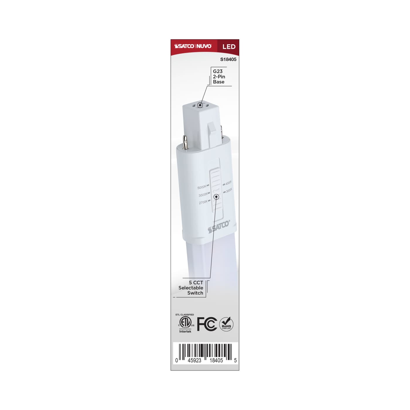 4.5W/LED/CFL/5CCT/G23/BP - S18405