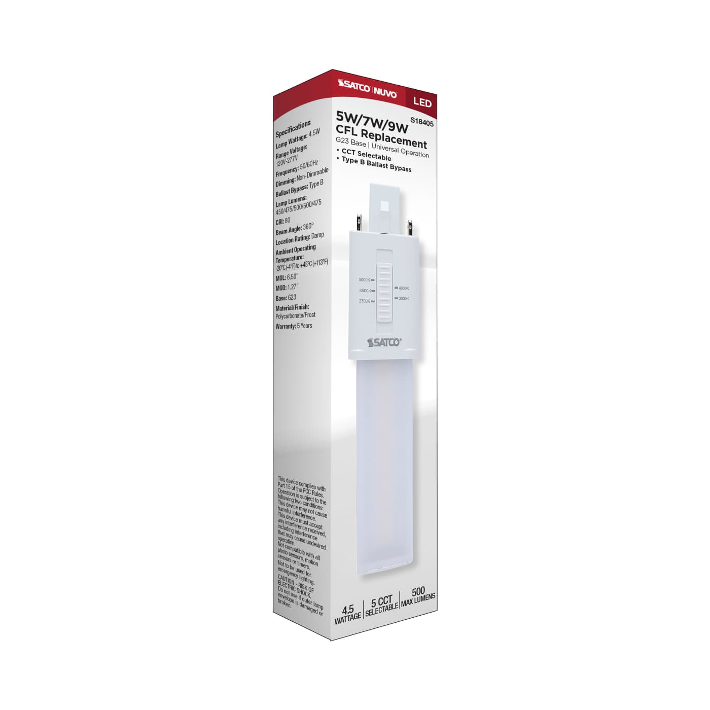 4.5W/LED/CFL/5CCT/G23/BP - S18405