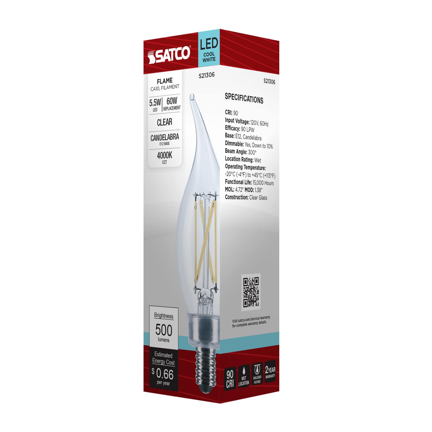 5.5CA10/LED/940/CL/120V/E12 - S21306