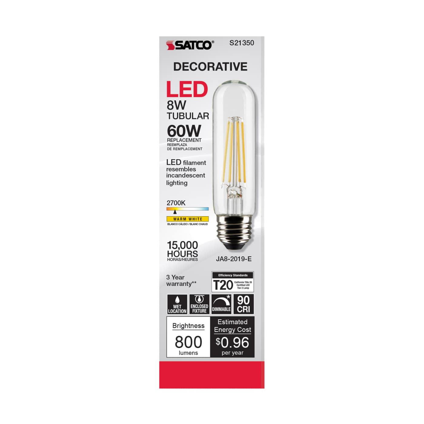 8T10/LED/CL/927/120V/E26 - S21350