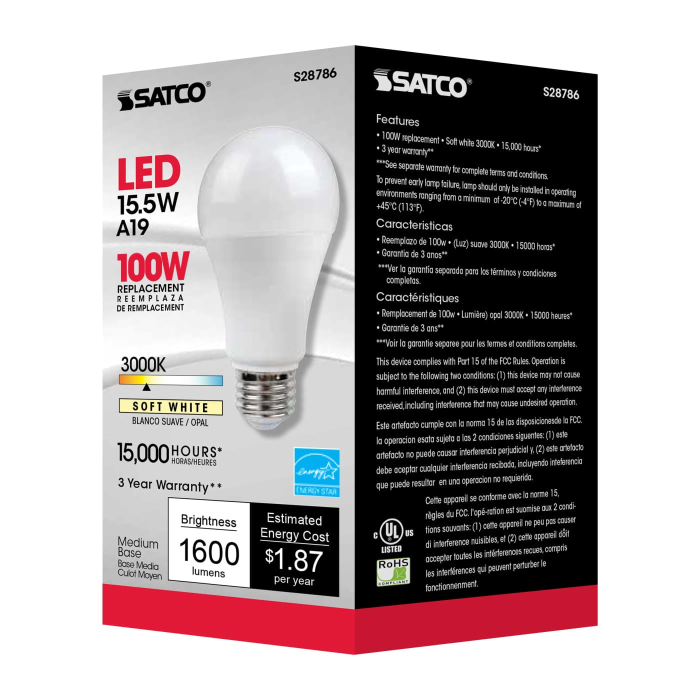 15.5A19/LED/30K/ND/120V - S28786