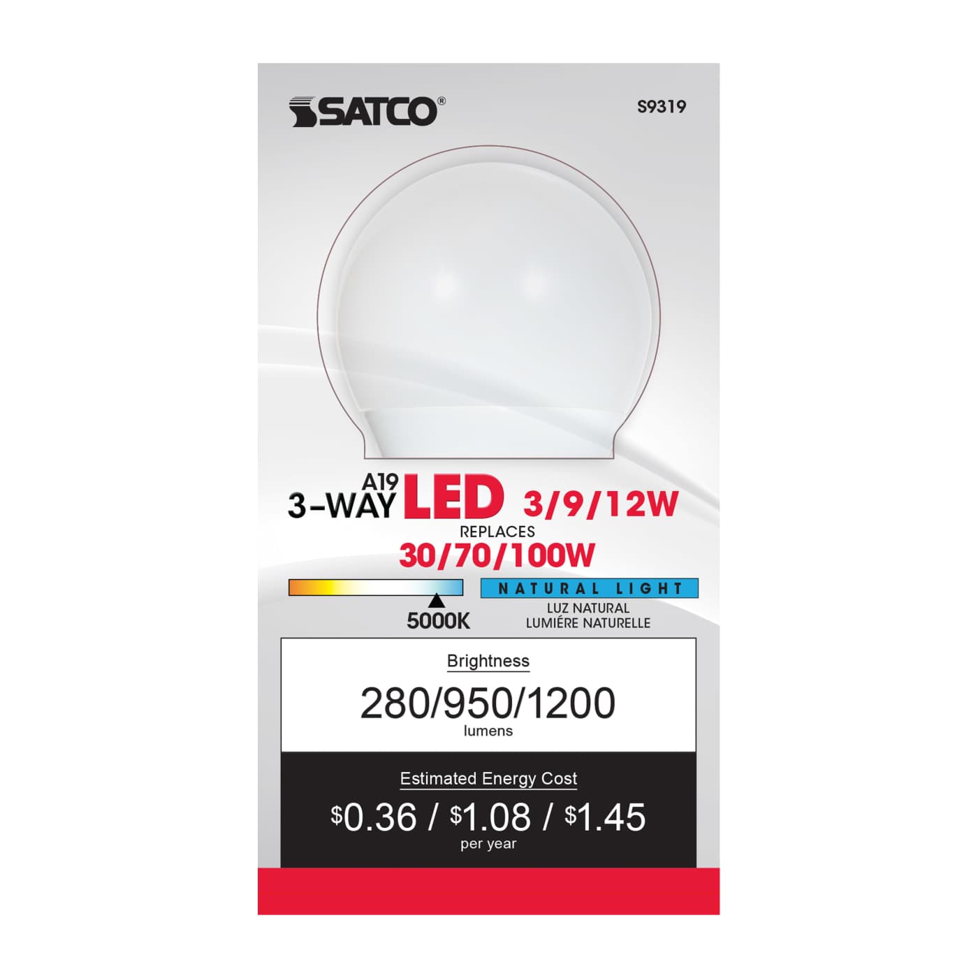 9/12A19/3WAY LED/5000K/120V - S9319