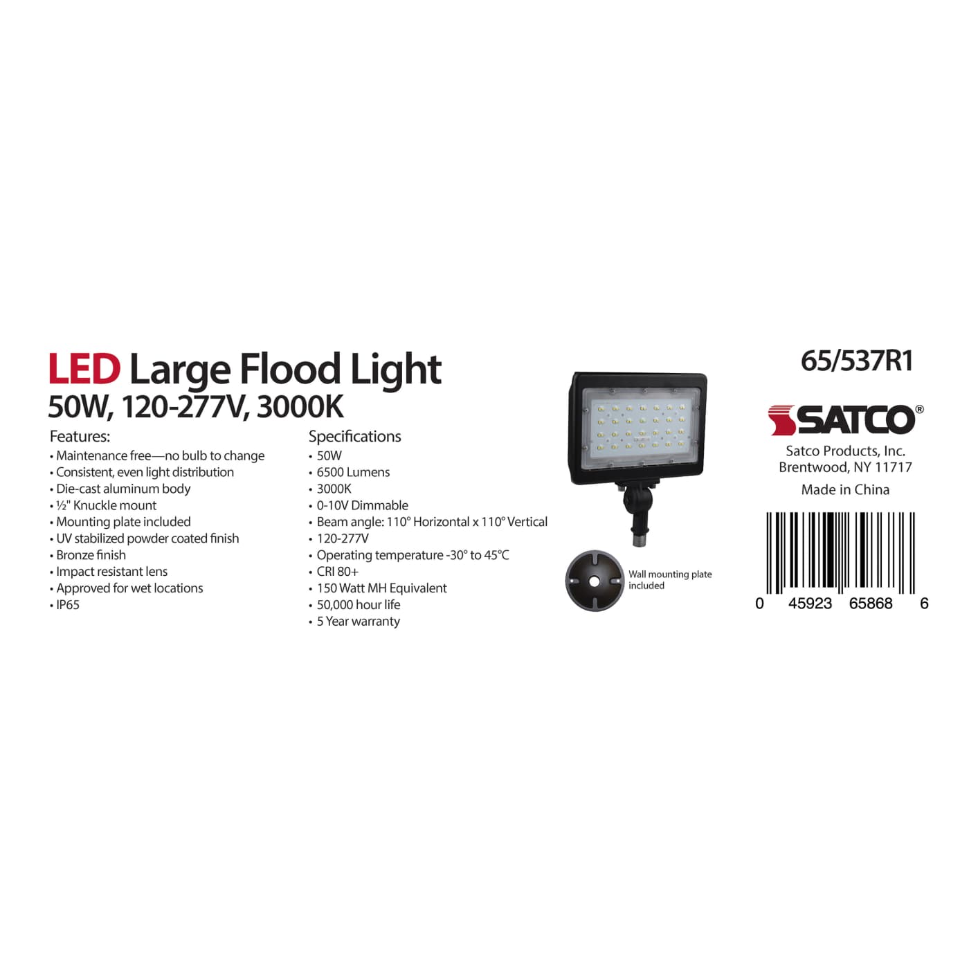 LED LARGE FLOOD 50W 3000K DIM - 65-537R1