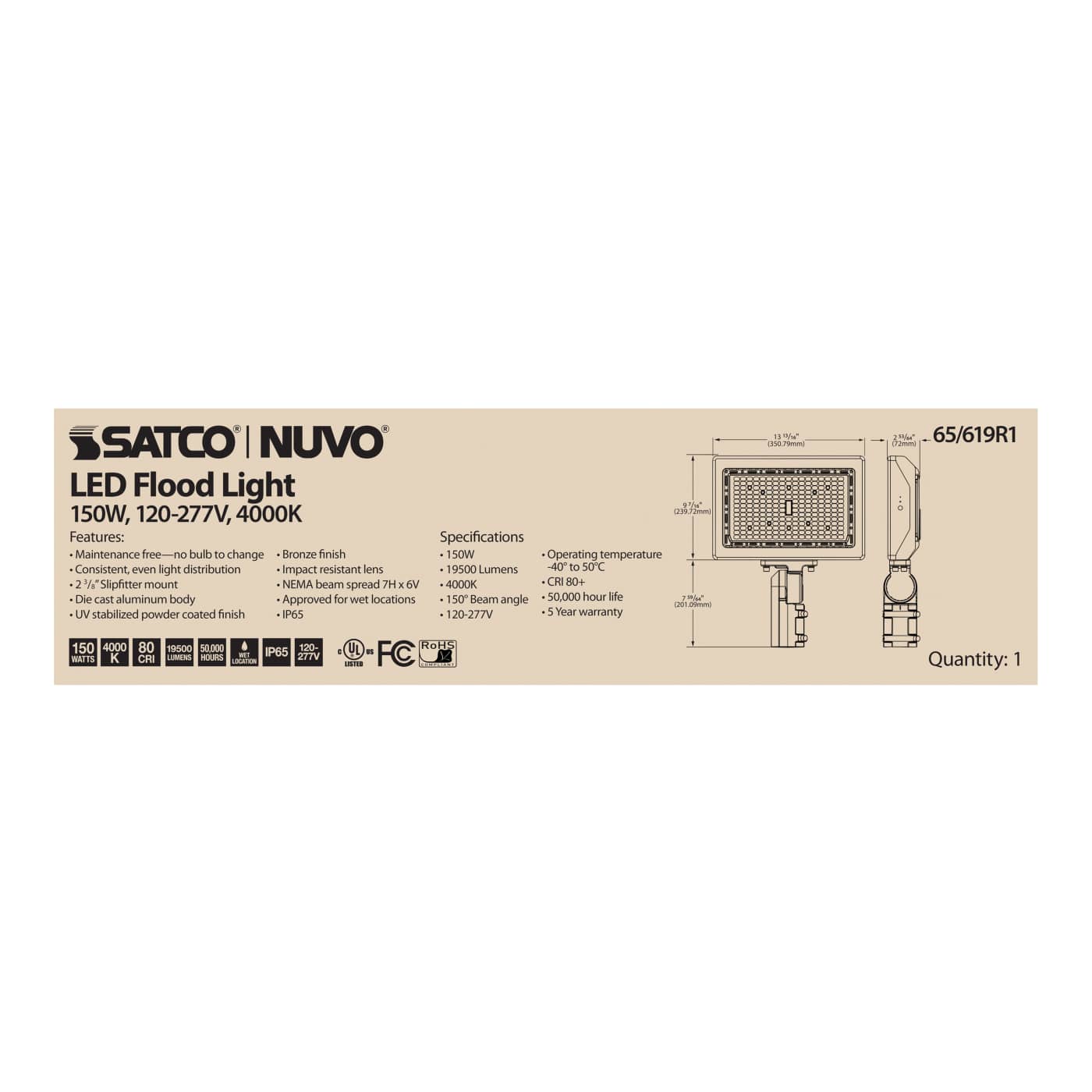 LED FLOOD 150W 4000K DIM - 65-619R1