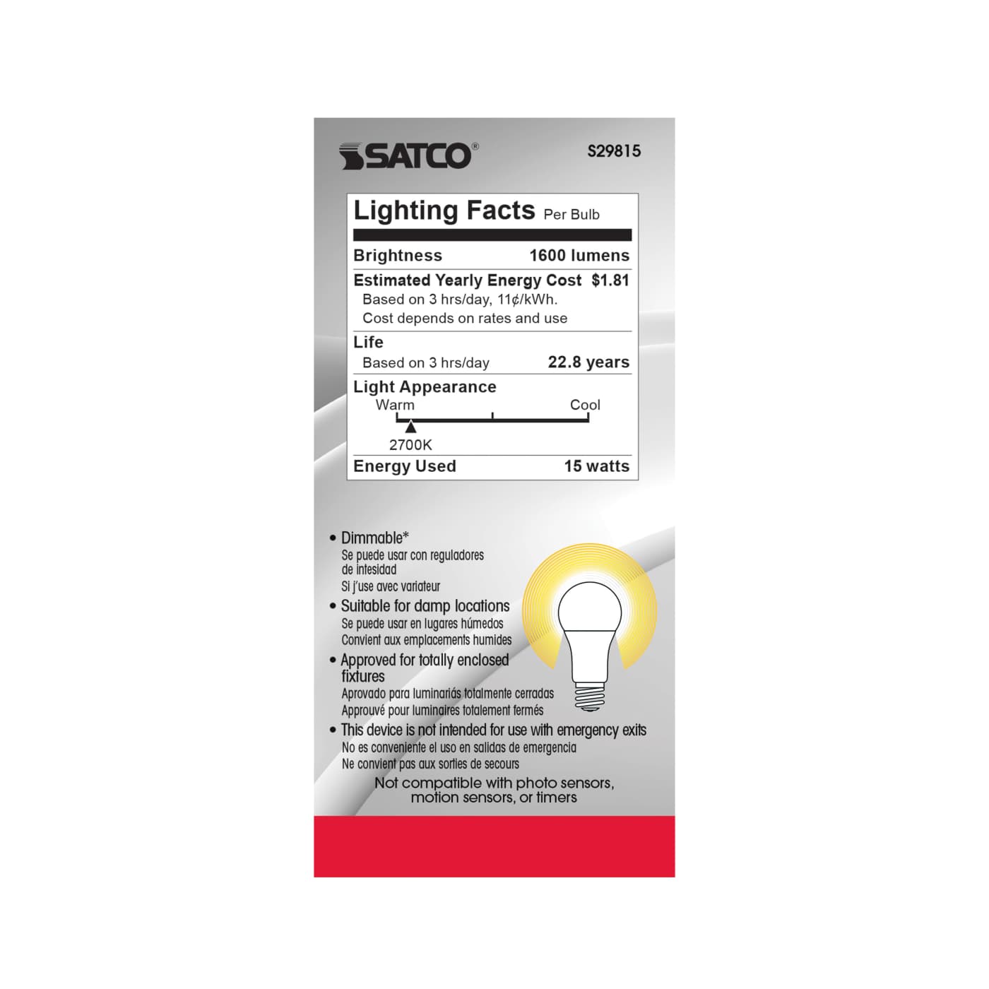 15A19/LED/2700K/1600L/120V/D - S29815