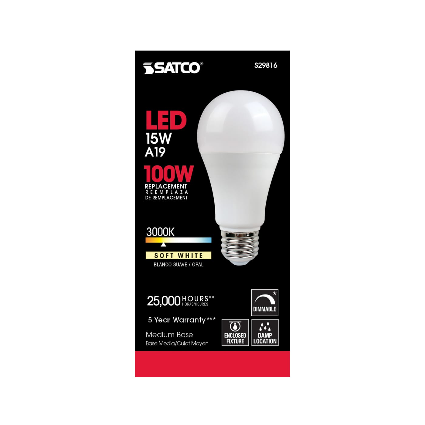 15A19/LED/3000K/1600L/120V/D - S29816