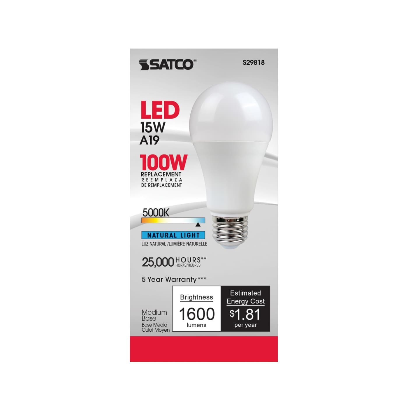 15A19/LED/5000K/1600L/120V/D - S29818