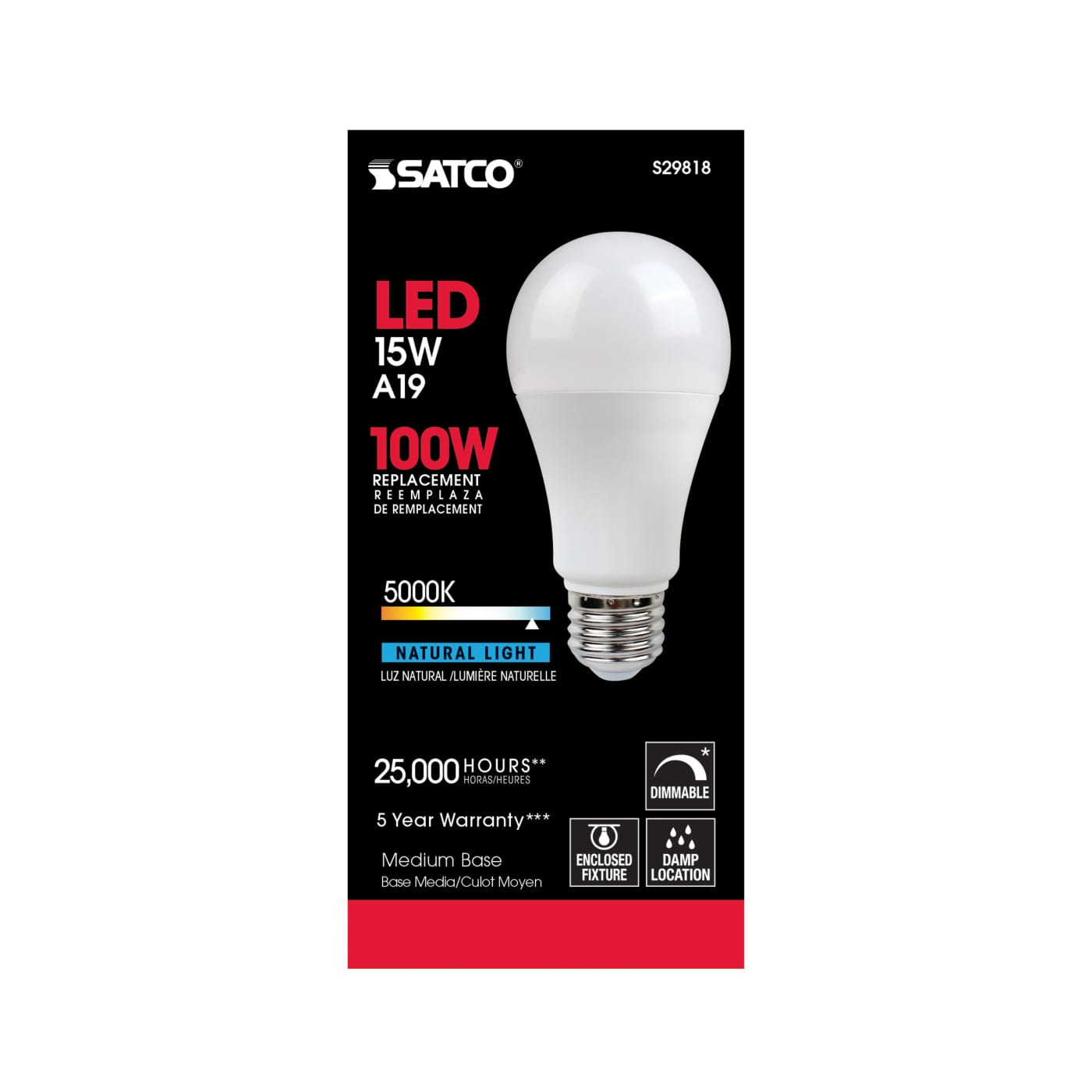 15A19/LED/5000K/1600L/120V/D - S29818