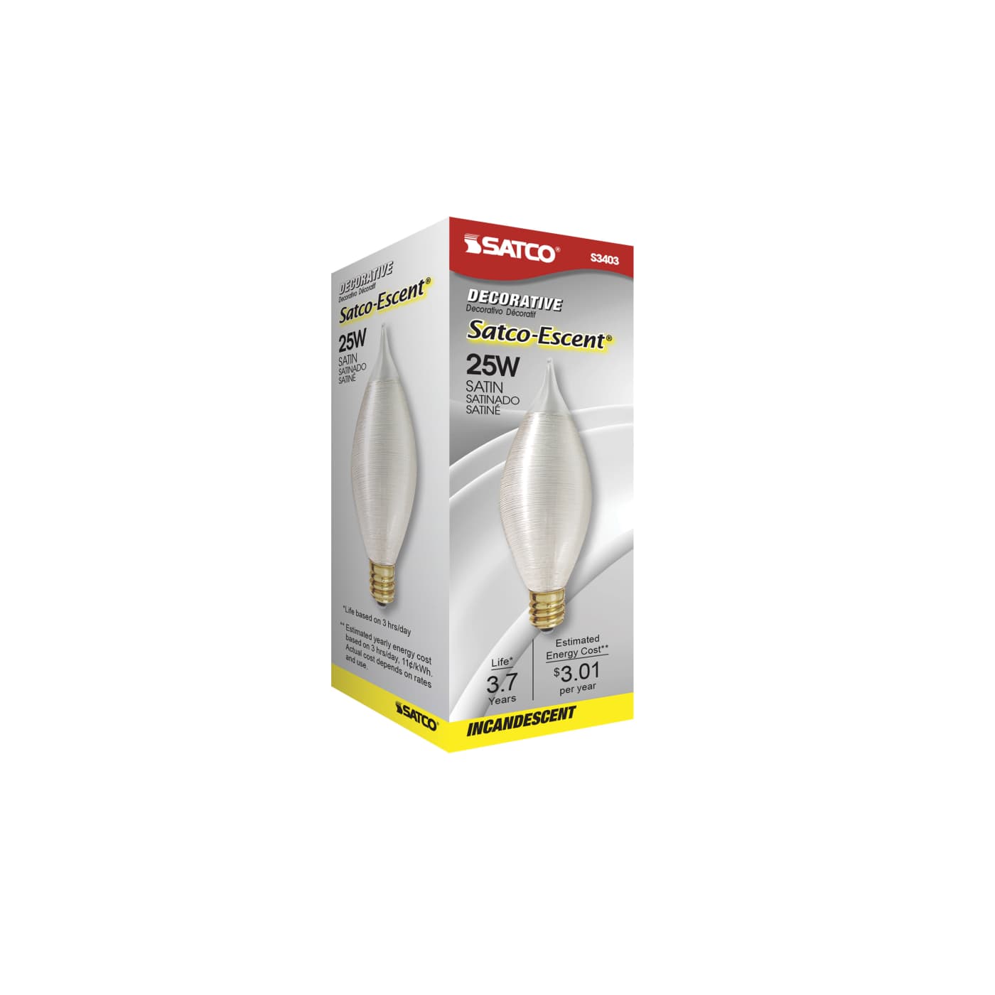 25W C11 SATCO-ESCENT SATIN CB - S3403