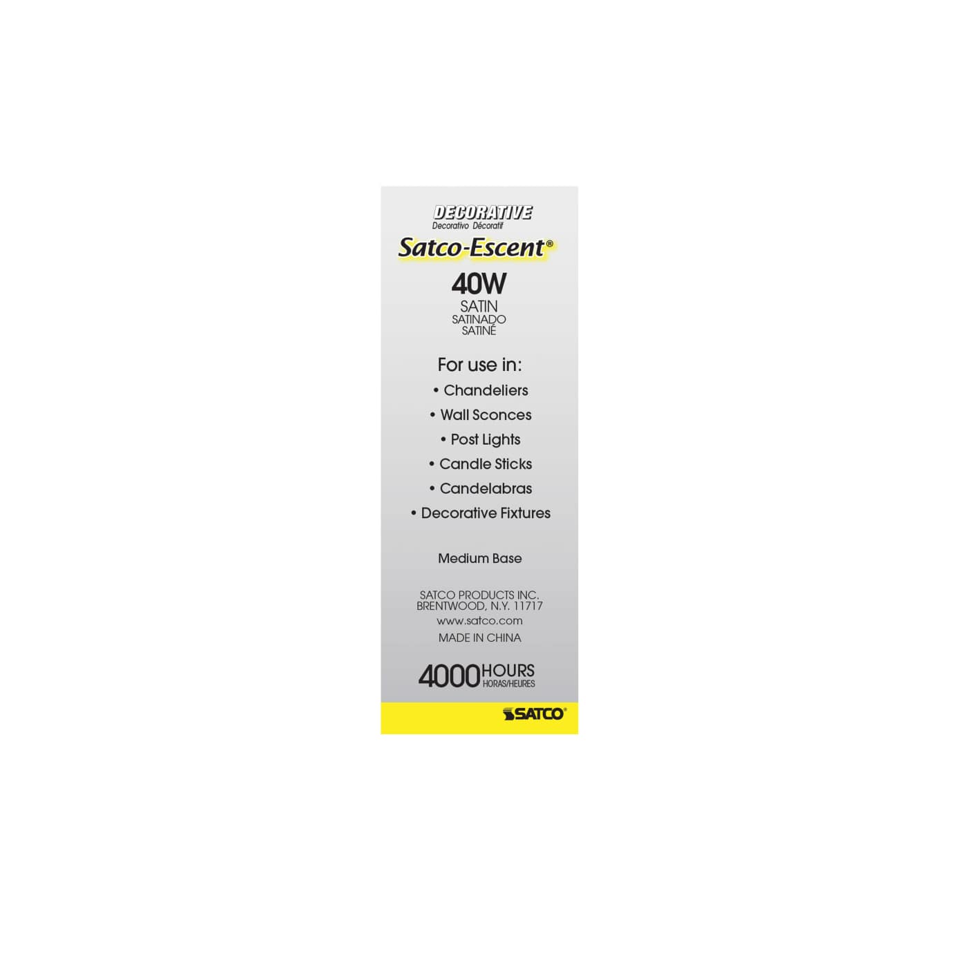 40W C11 SATCO-ESCENT SATIN CB - S3404
