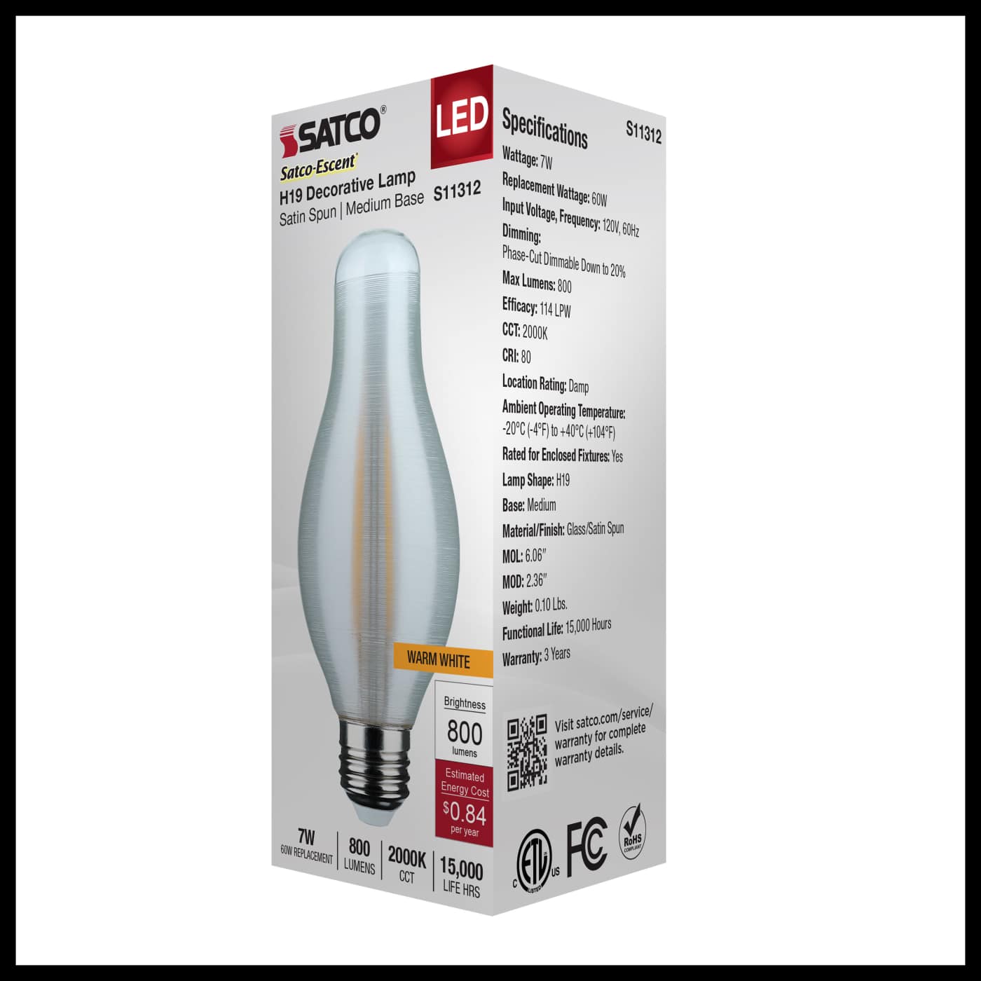 7H19/SS/LED/820/E26/120V - S11312