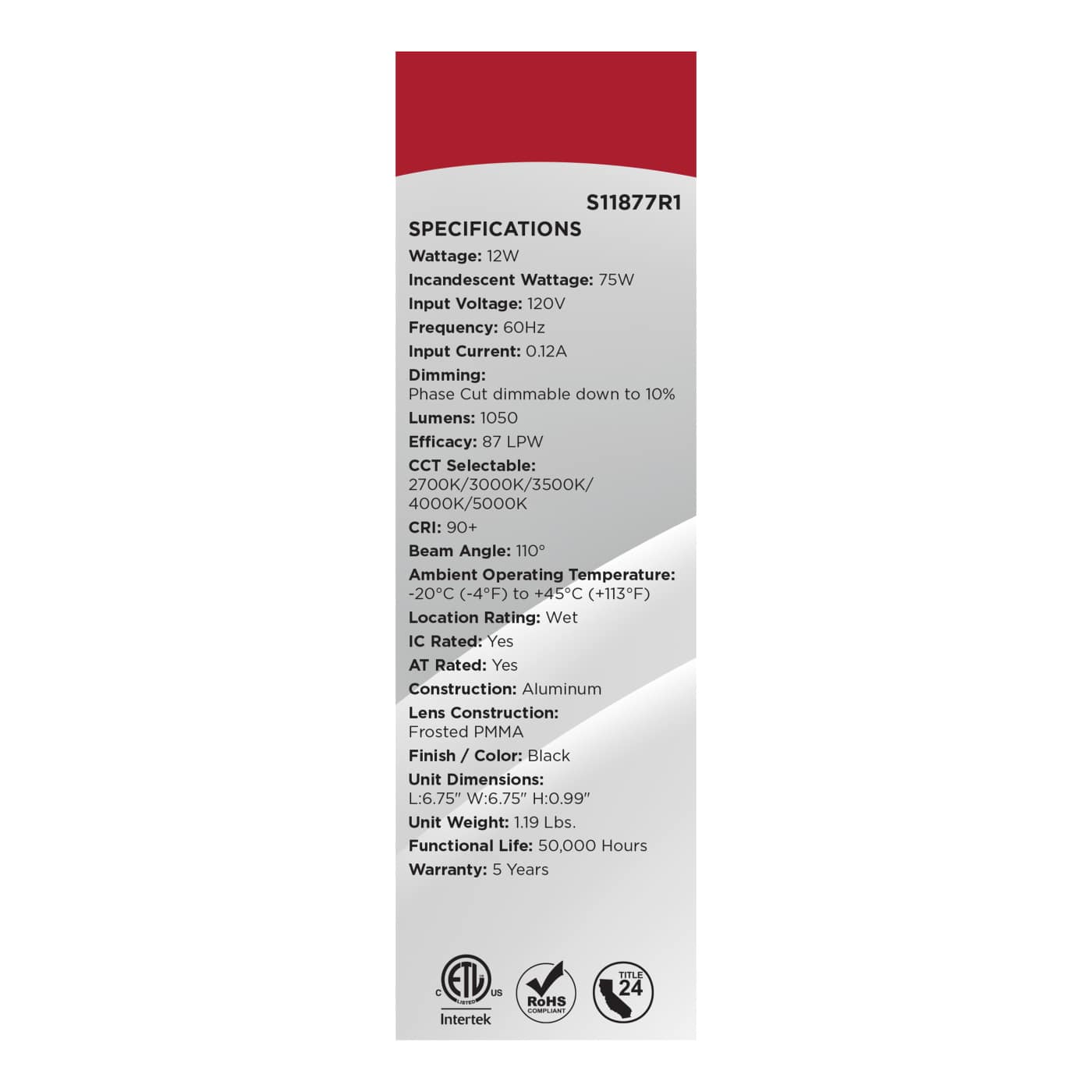 12WLED/DW/6/CCT-SEL/SQ/RD/BK - S11877R1