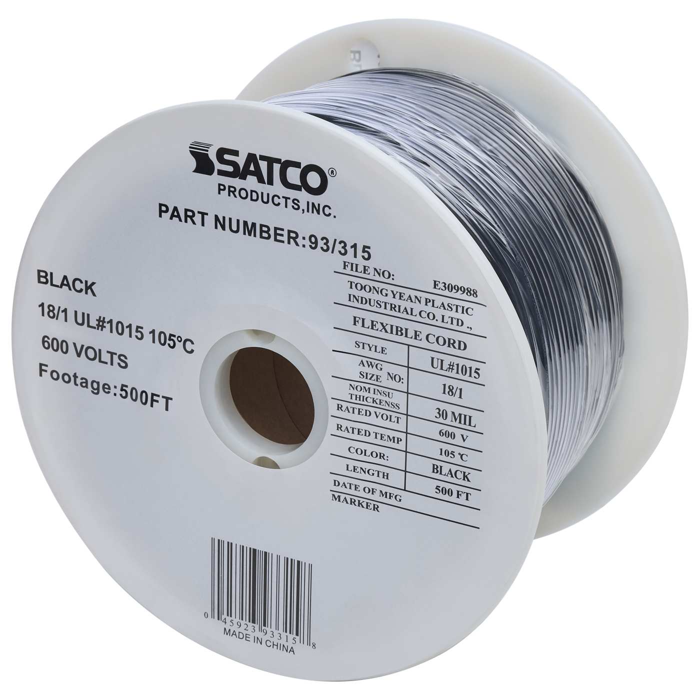 BLACK 18/1 UL 1015 500 FT - 93-315