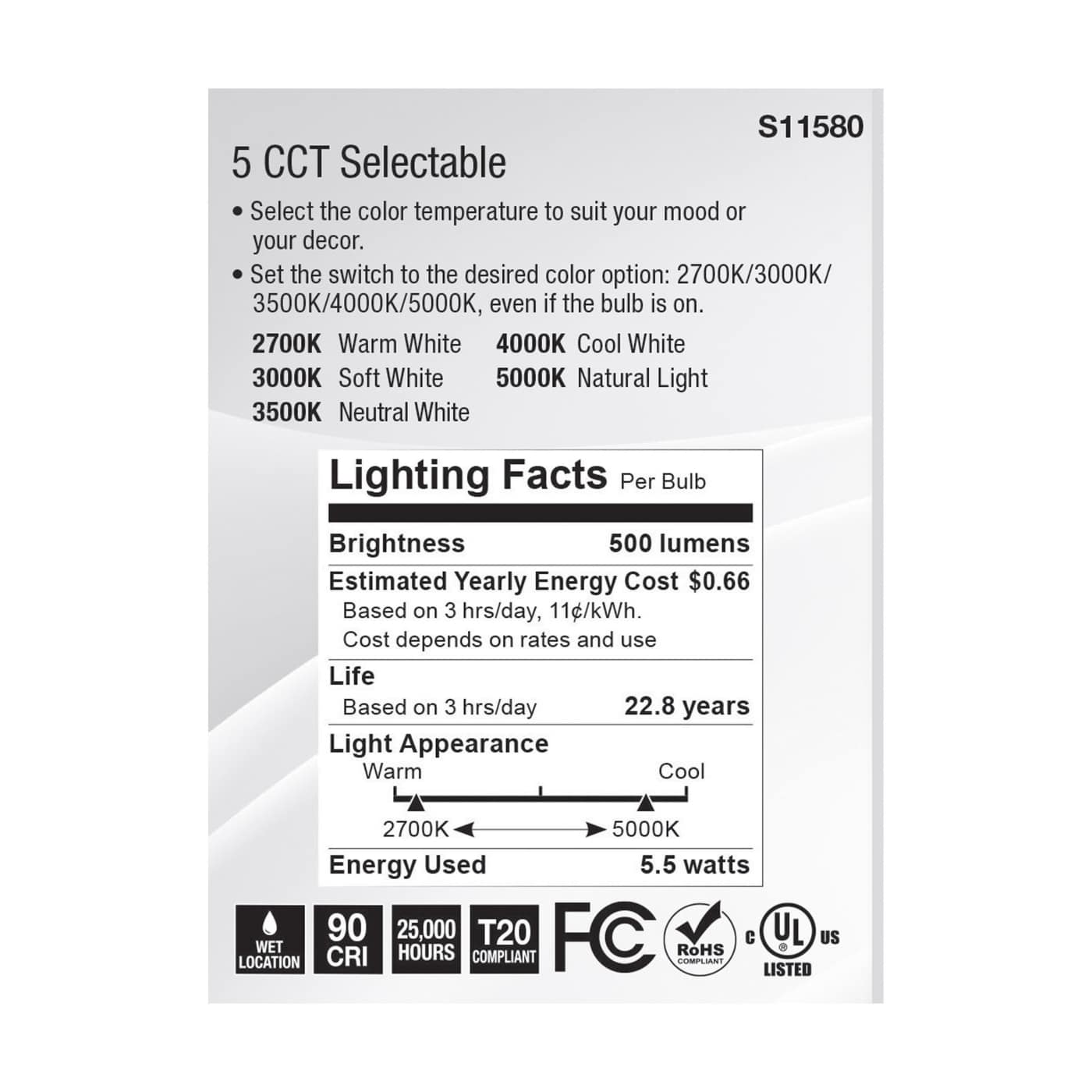 5.5PAR20/LED/5CCT/SP/120V - S11580