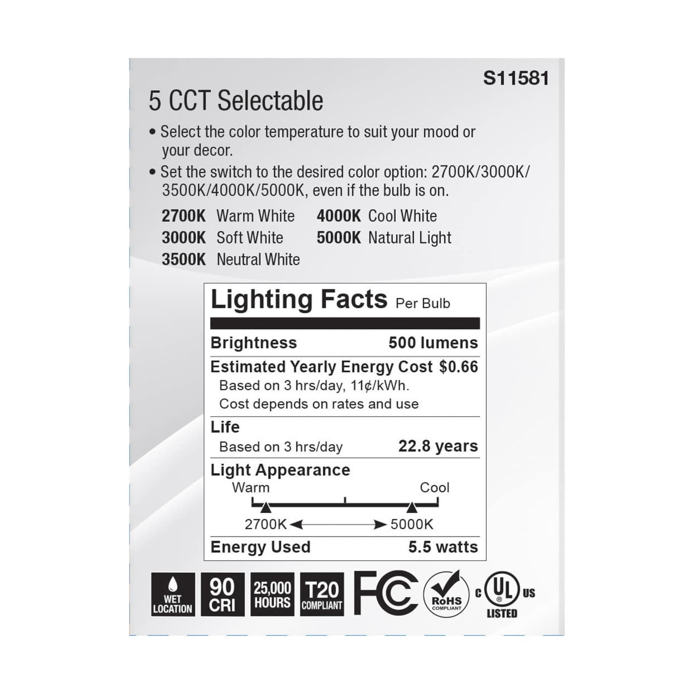 5.5PAR20/LED/5CCT/FL/120V - S11581