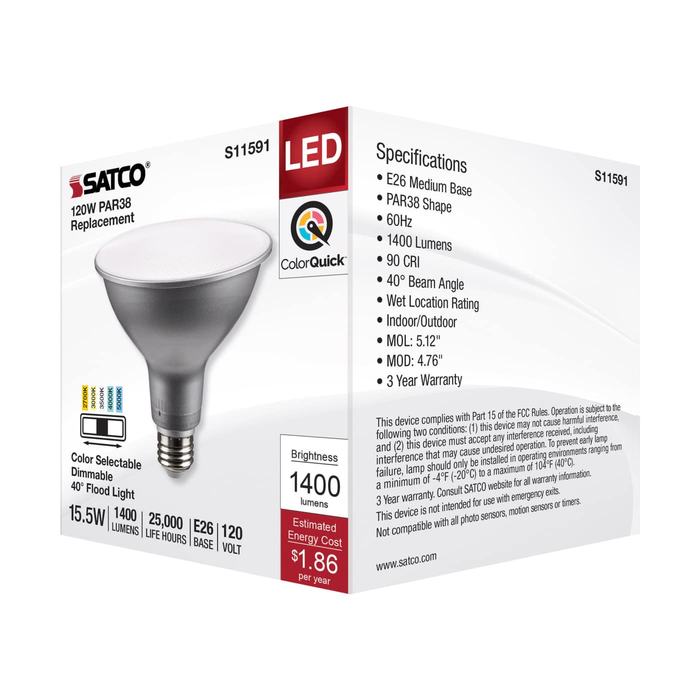 15.5PAR38/LED/5CCT/FL/120V - S11591