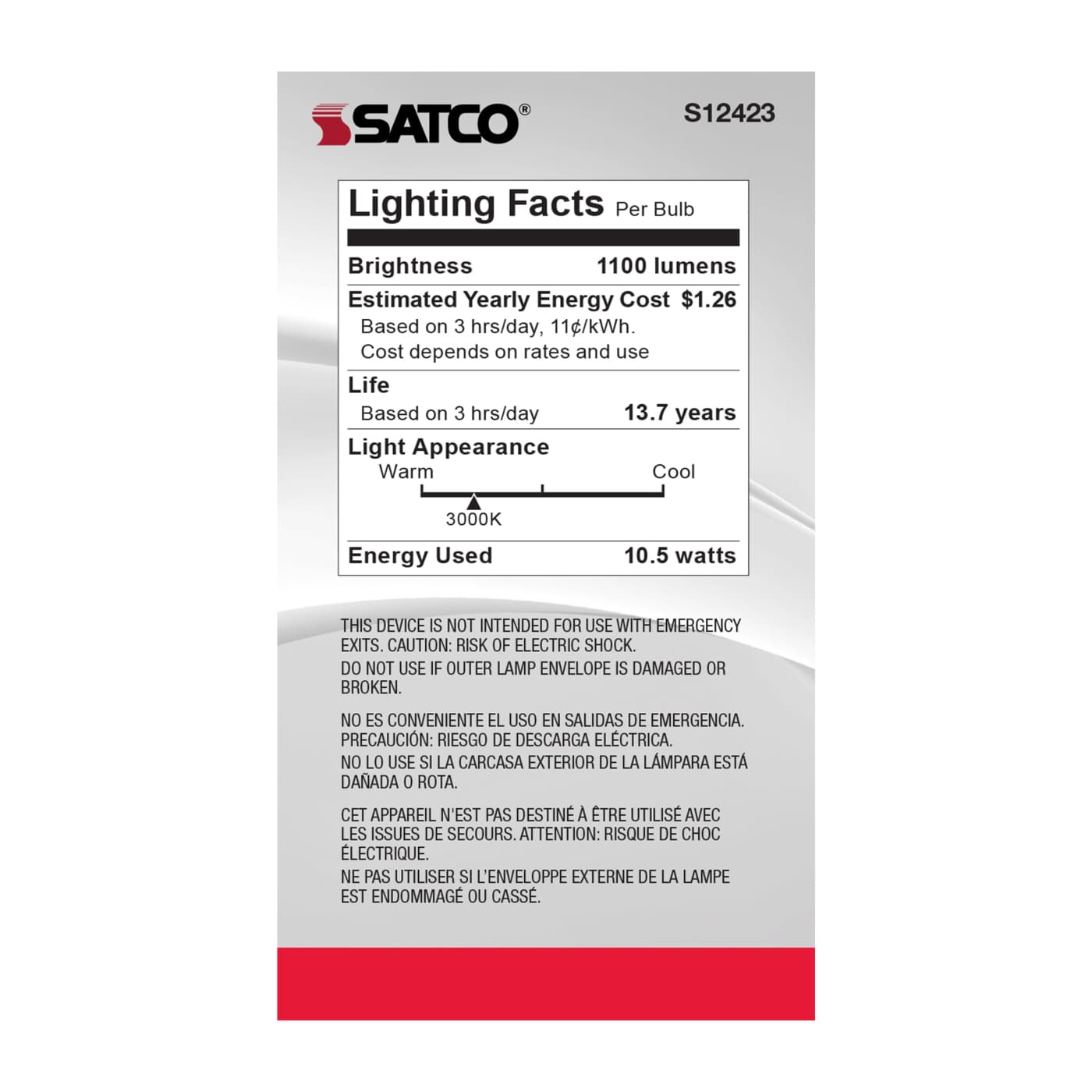 10.5A19/CL/LED/E26/930/120V - S12423