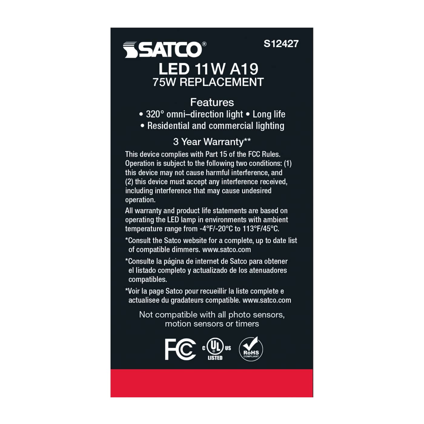 11A19/SW/LED/E26/930/120V - S12427