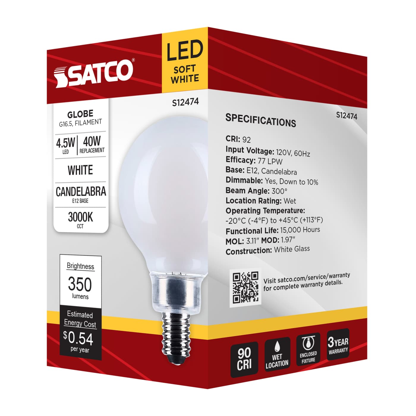 4.5G16.5/LED/WH/930/120V/E12 - S12474