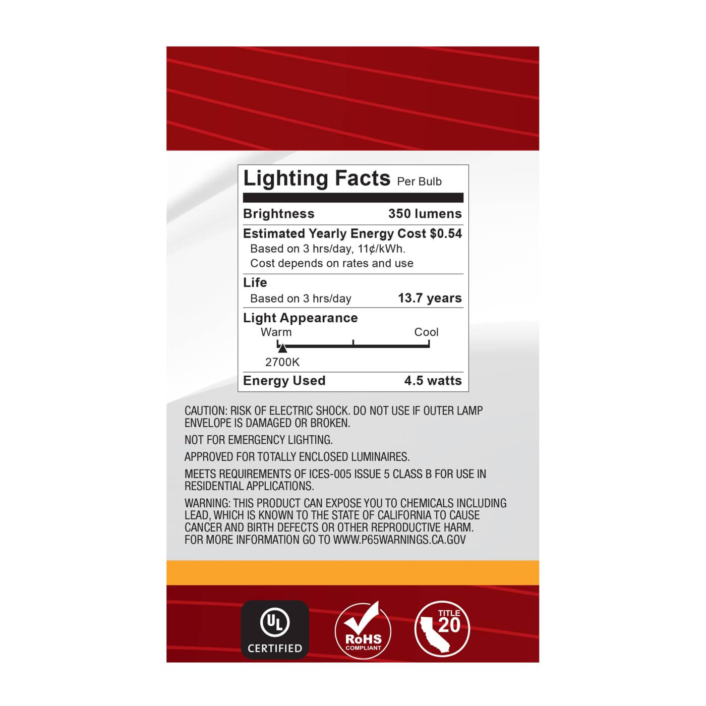 4.5G16.5/LED/WH/927/120V/E12 - S21207