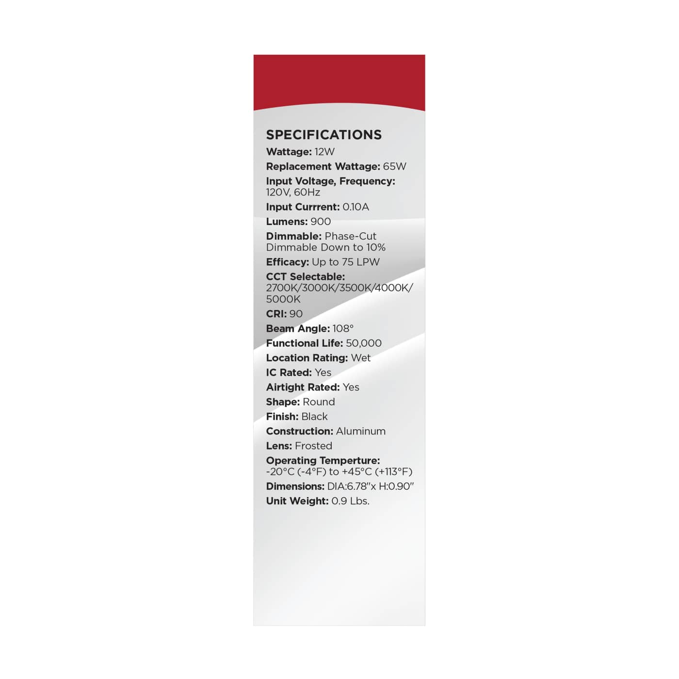 12WLED/DW/6/CCT-SEL/RND/RD/BK - S11875