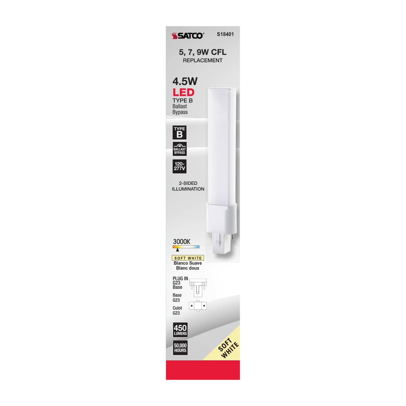 4.5W/LED/CFL/830/G23/BP - S18401