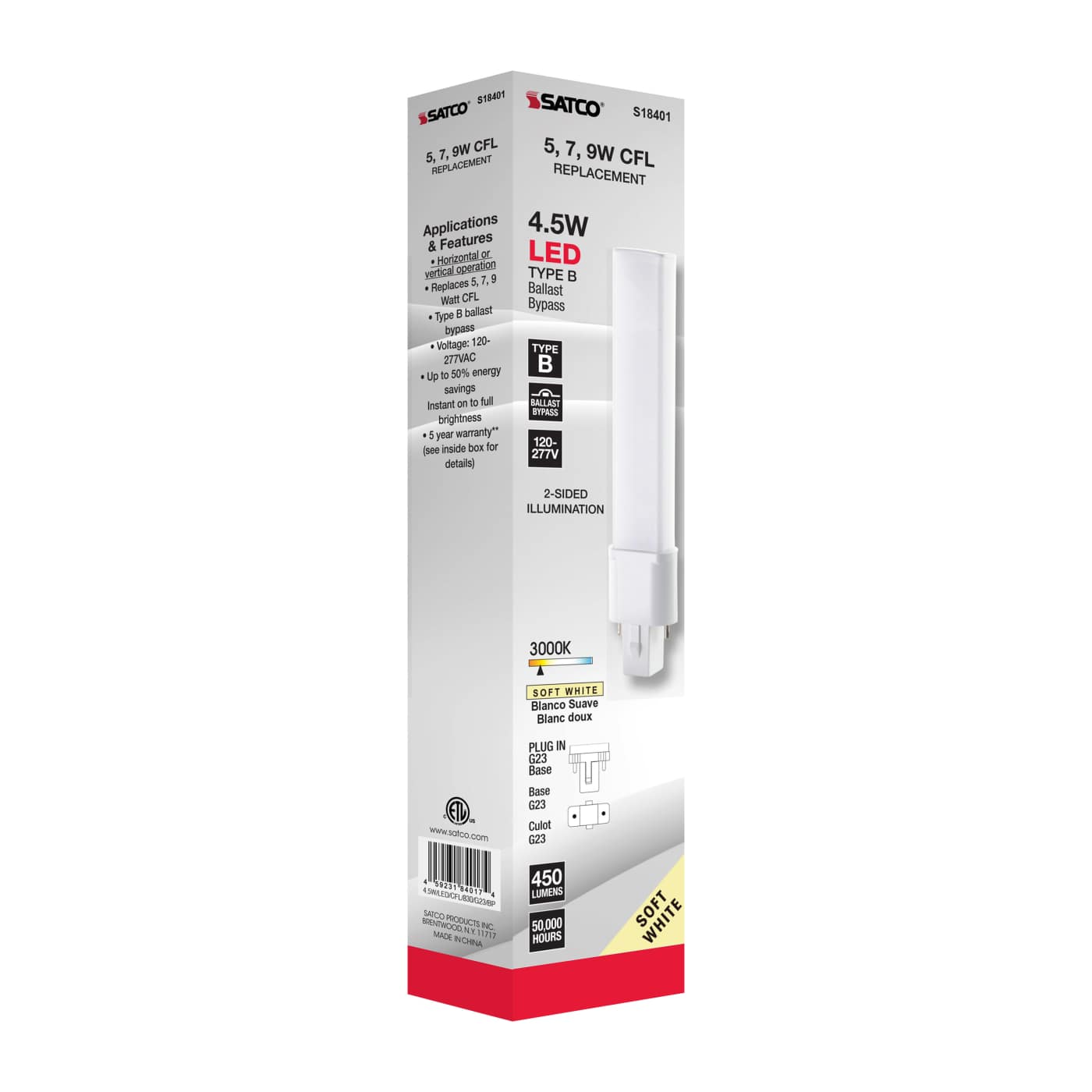 4.5W/LED/CFL/830/G23/BP - S18401