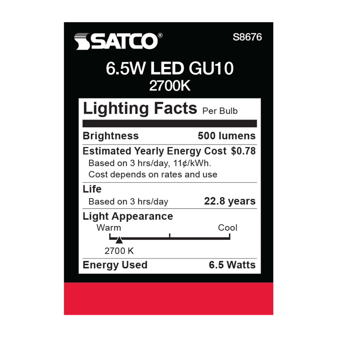 6.5MR16/LED/25'/27K/120V/GU10 - S8676